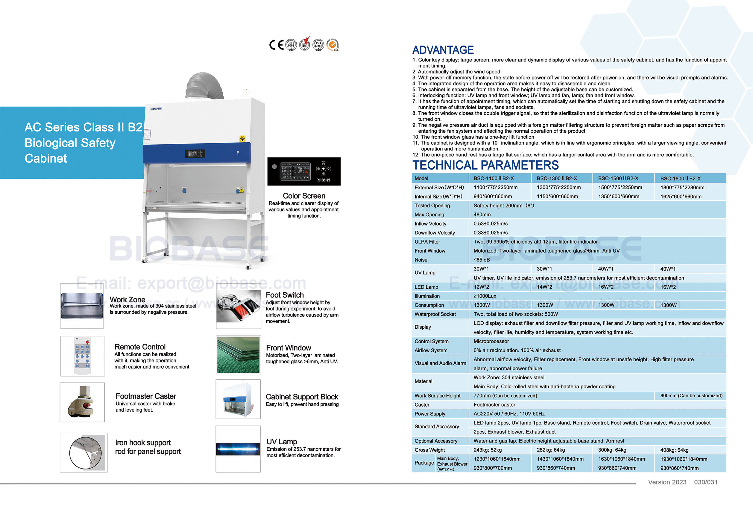 30-31 AC Series Class II B2 Biological Safety Cabinet BSC-1100 II B2-X & BSC-1300 II B2-X & BSC-1500 II B2-X & BSC-1800 II B2-X