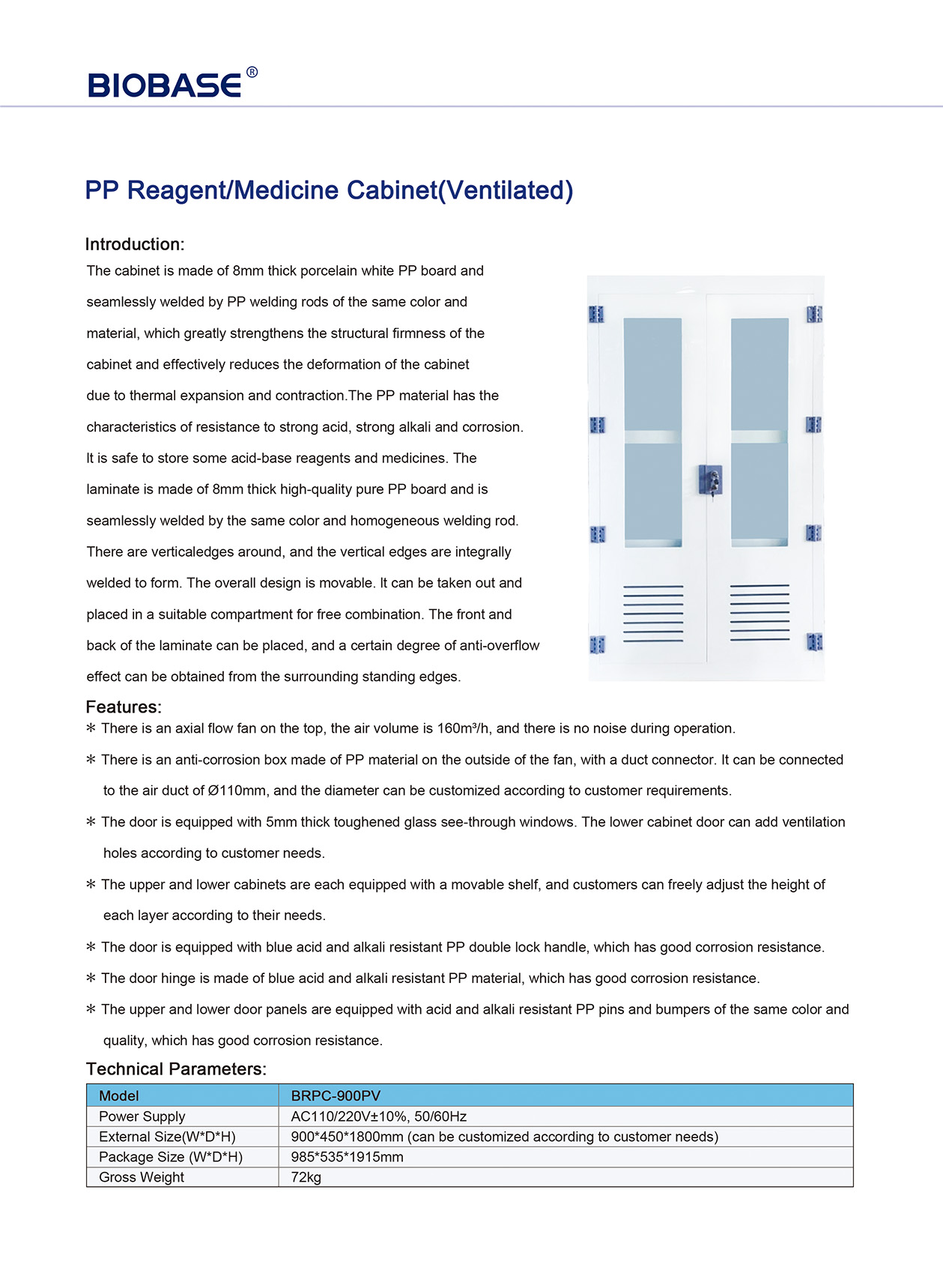 PP Reagent Medicine Cabinet(Ventilated)