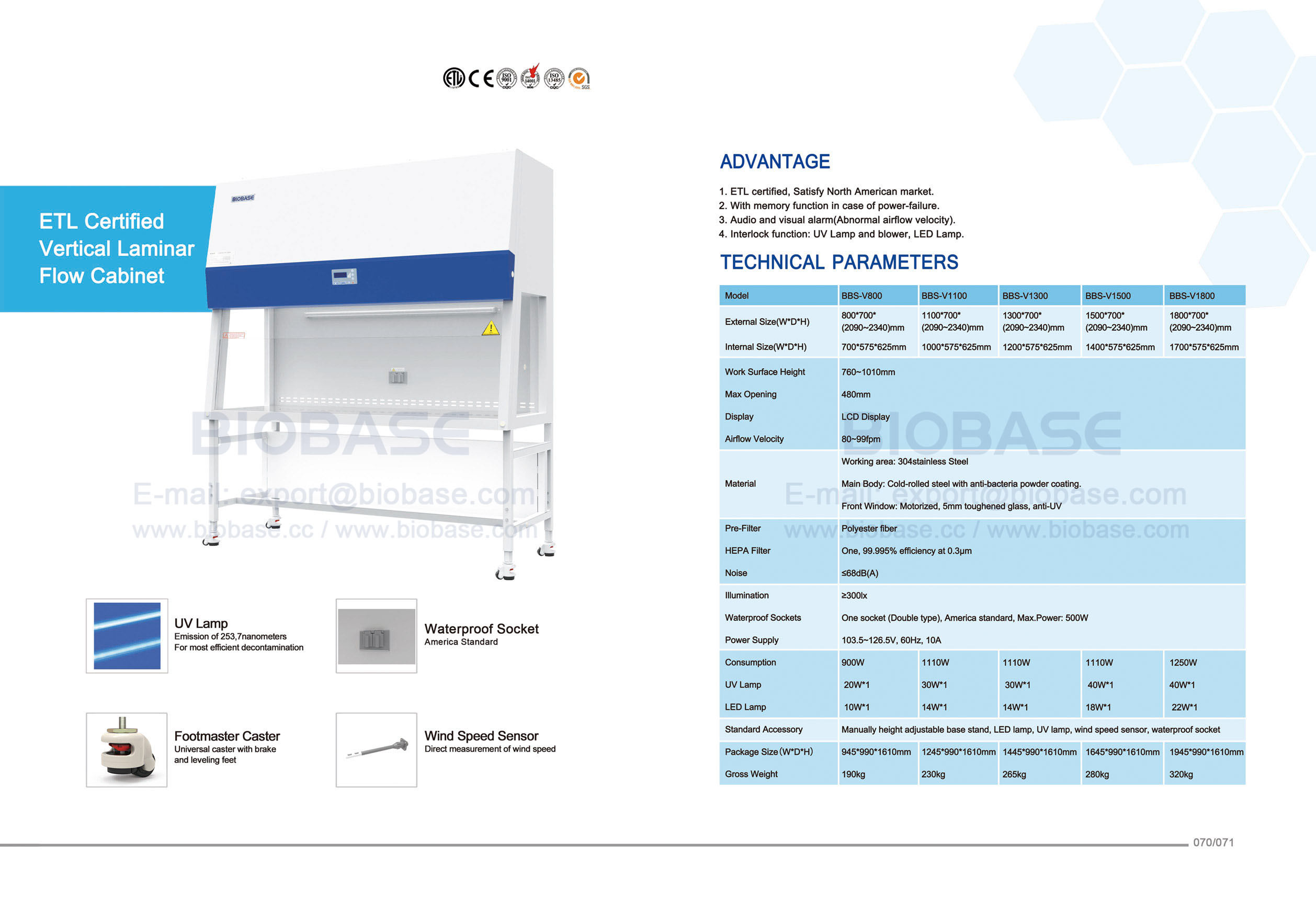 70-71 ETL Certified Vertical Laminar Flow Cabinet