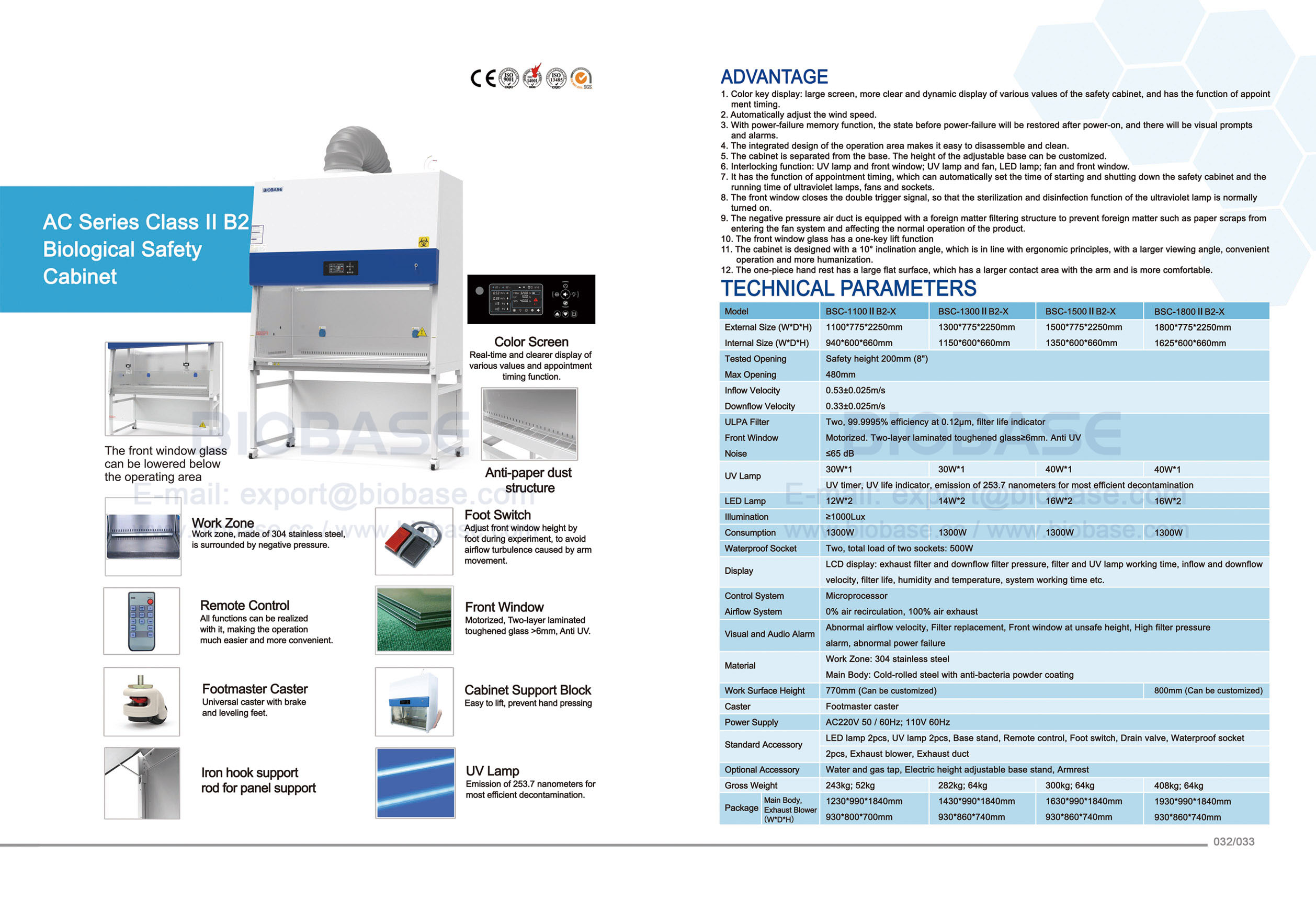 32-33 AC Series Class II B2 Biological Safety Cabinet BSC-1100 II B2-X & BSC-1300 II B2-X & BSC-1500 II B2-X & BSC-1800 II B2-X