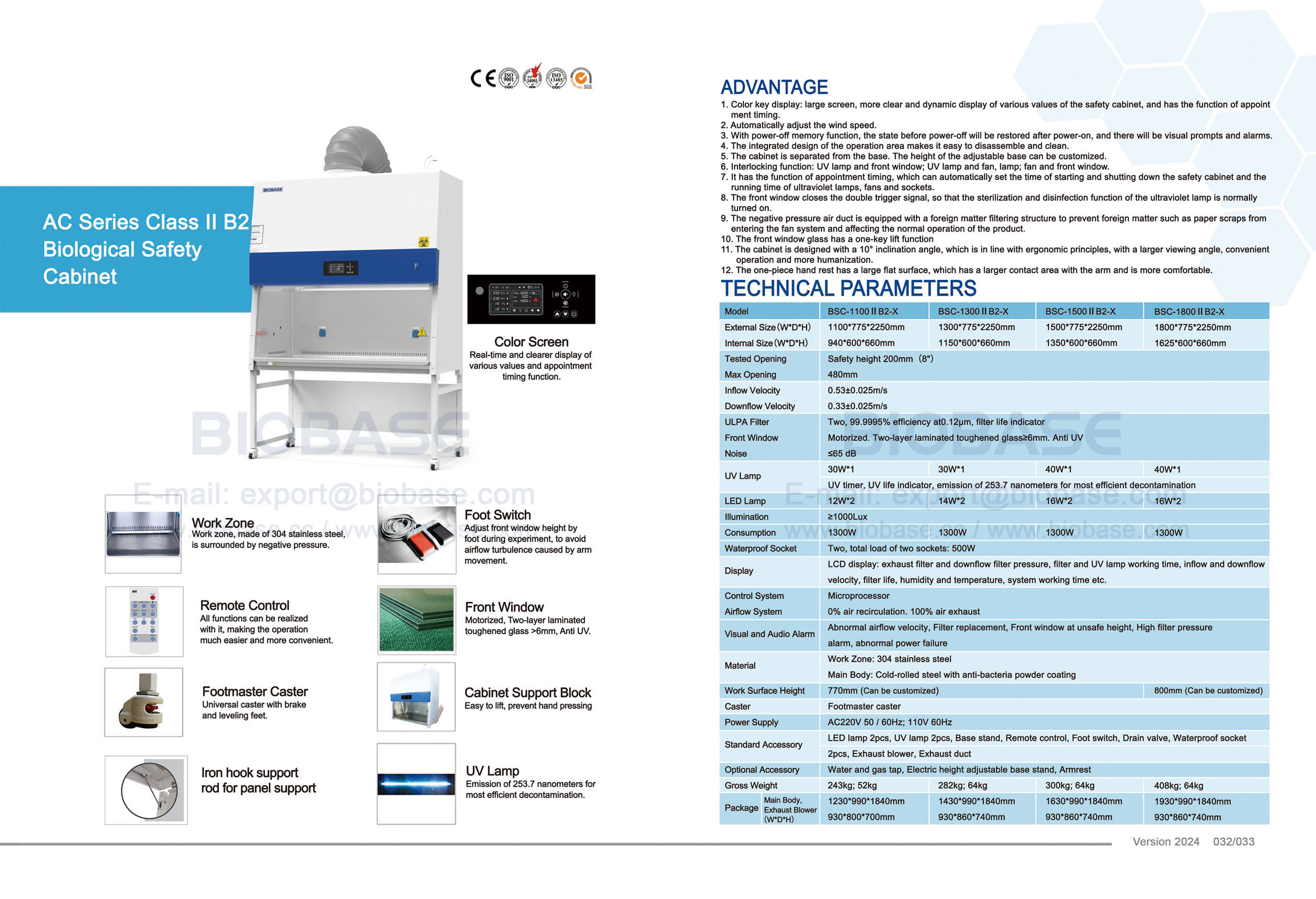 32-33 AC Series Class II B2 Biological Safety Cabinet BSC-1100 II B2-X & BSC-1300 II B2-X & BSC-1500 II B2-X & BSC-1800 II B2-X