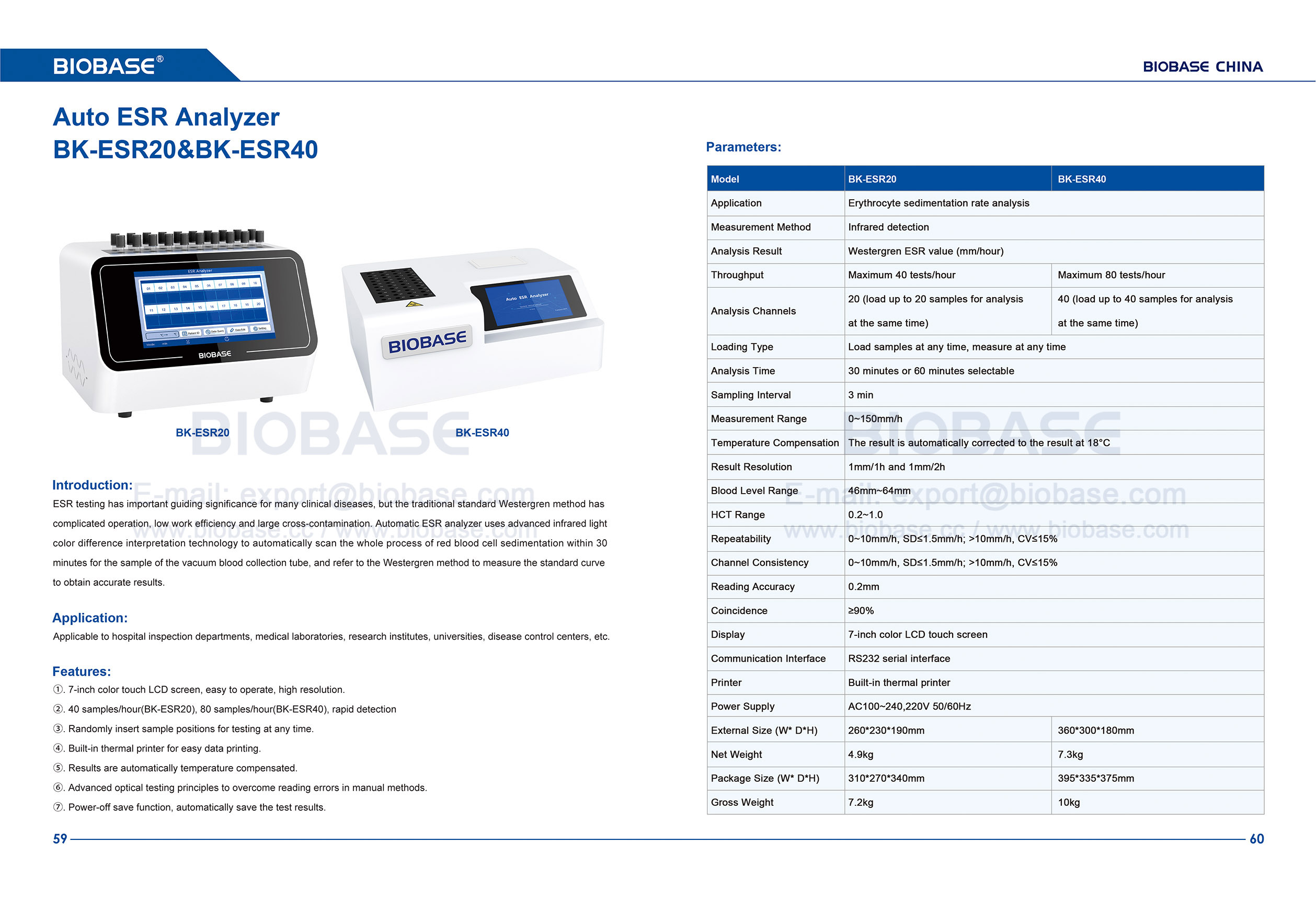 59-60 Auto ESR Analyzer BK-ESR20 & BK-ESR40