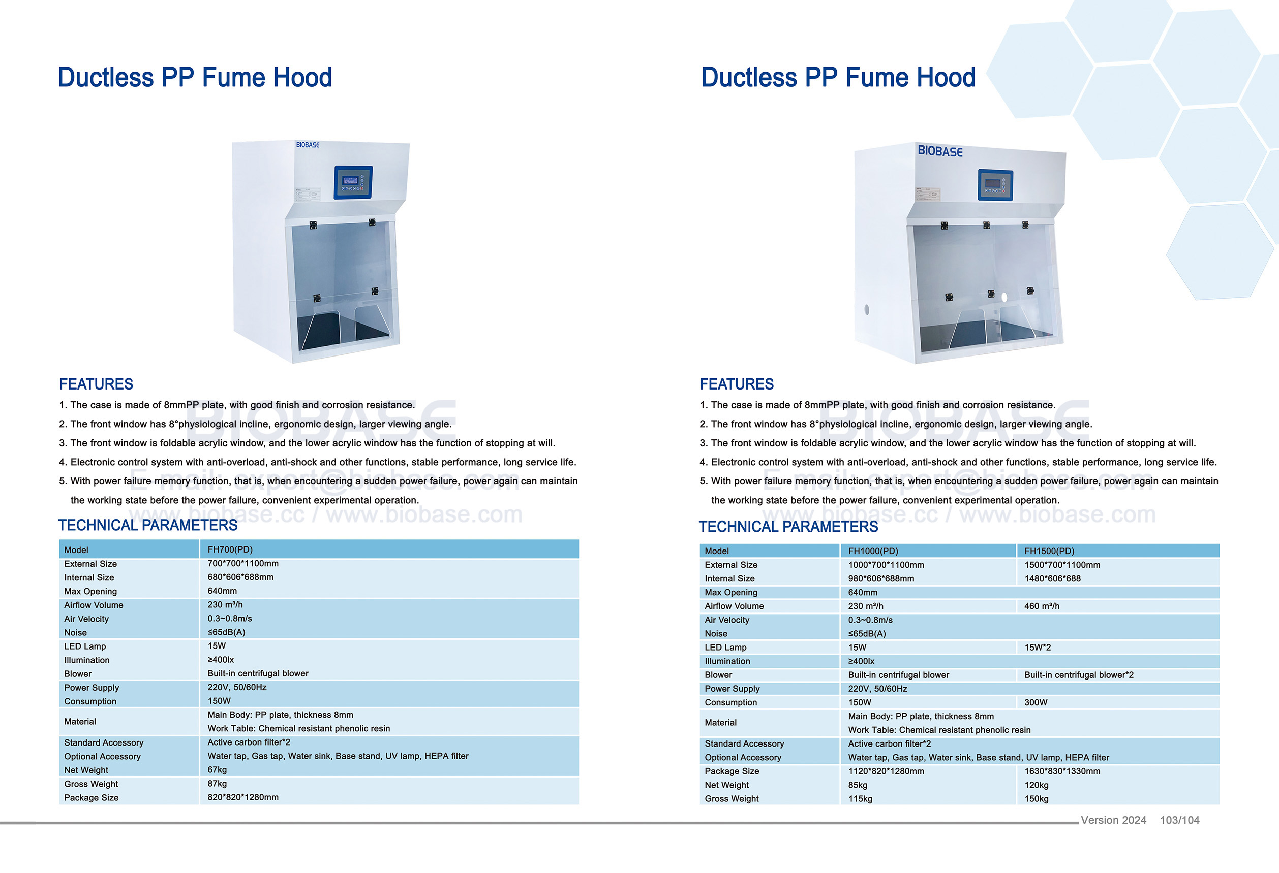 103-104 Ductless PP Fume Hood