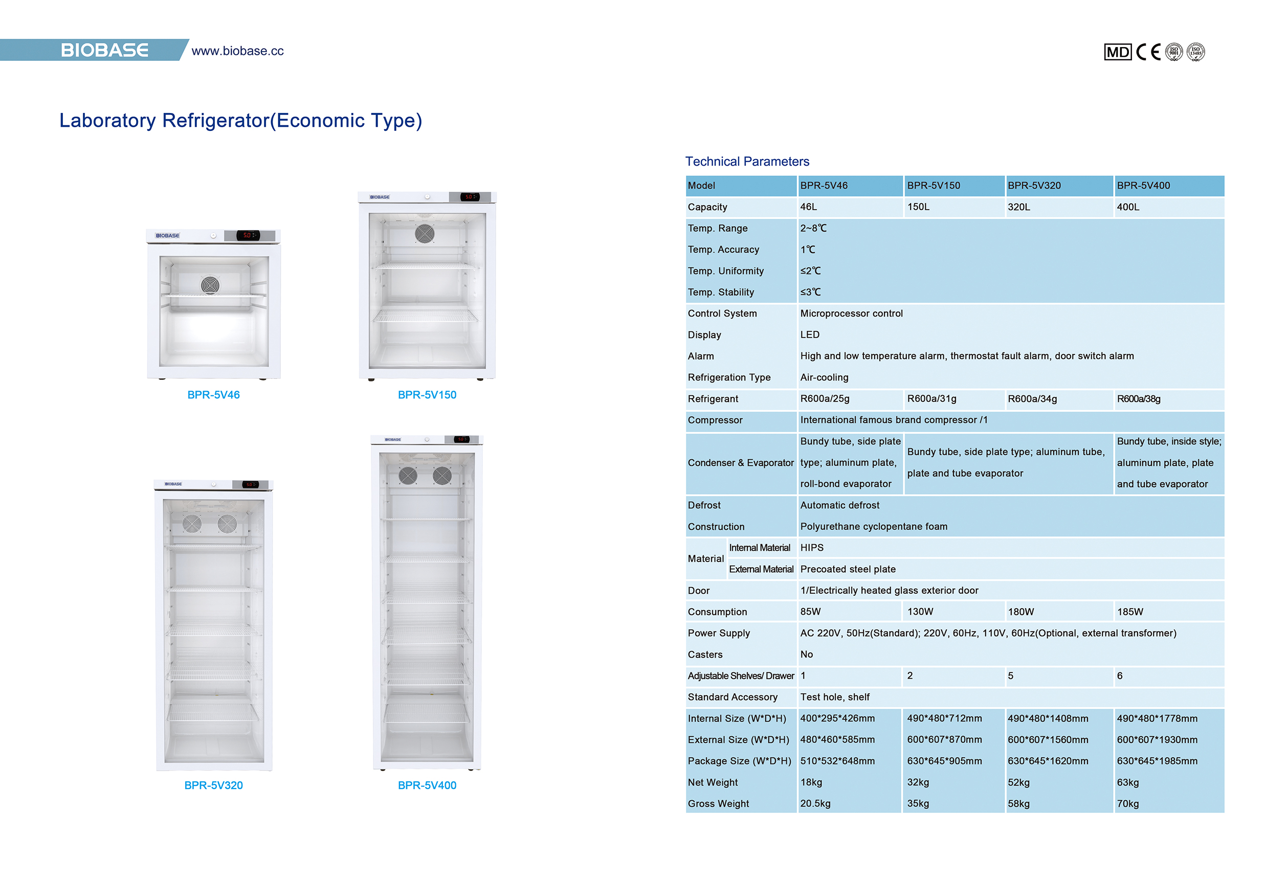 Laboratory Refrigerator(Economic Type) BPR-5V46 BPR-5V150 BPR-5V320 BPR-5V400