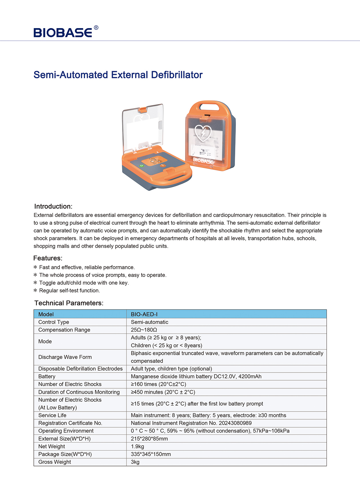 Semi-Automated External Defibrillator BIO-AED-I
