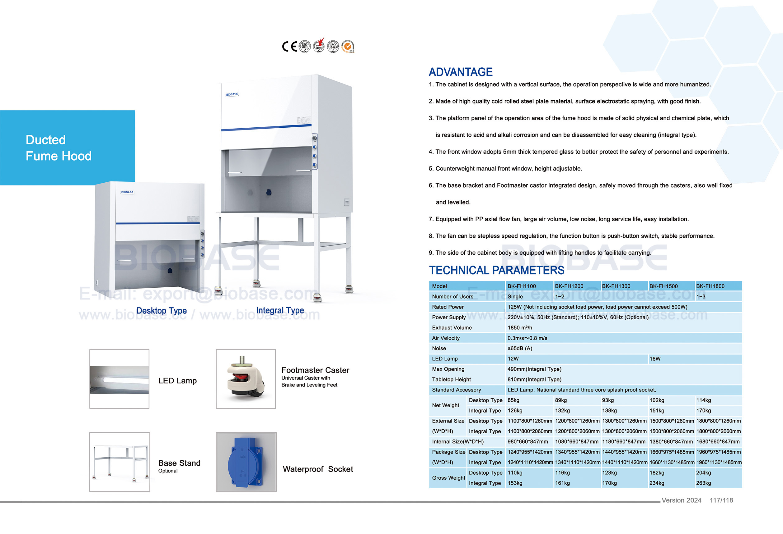 117-118 Ducted Fume Hood BK-FH1100 BK-FH1200 BK-FH1300 BK-FH1500 BK-FH1800
