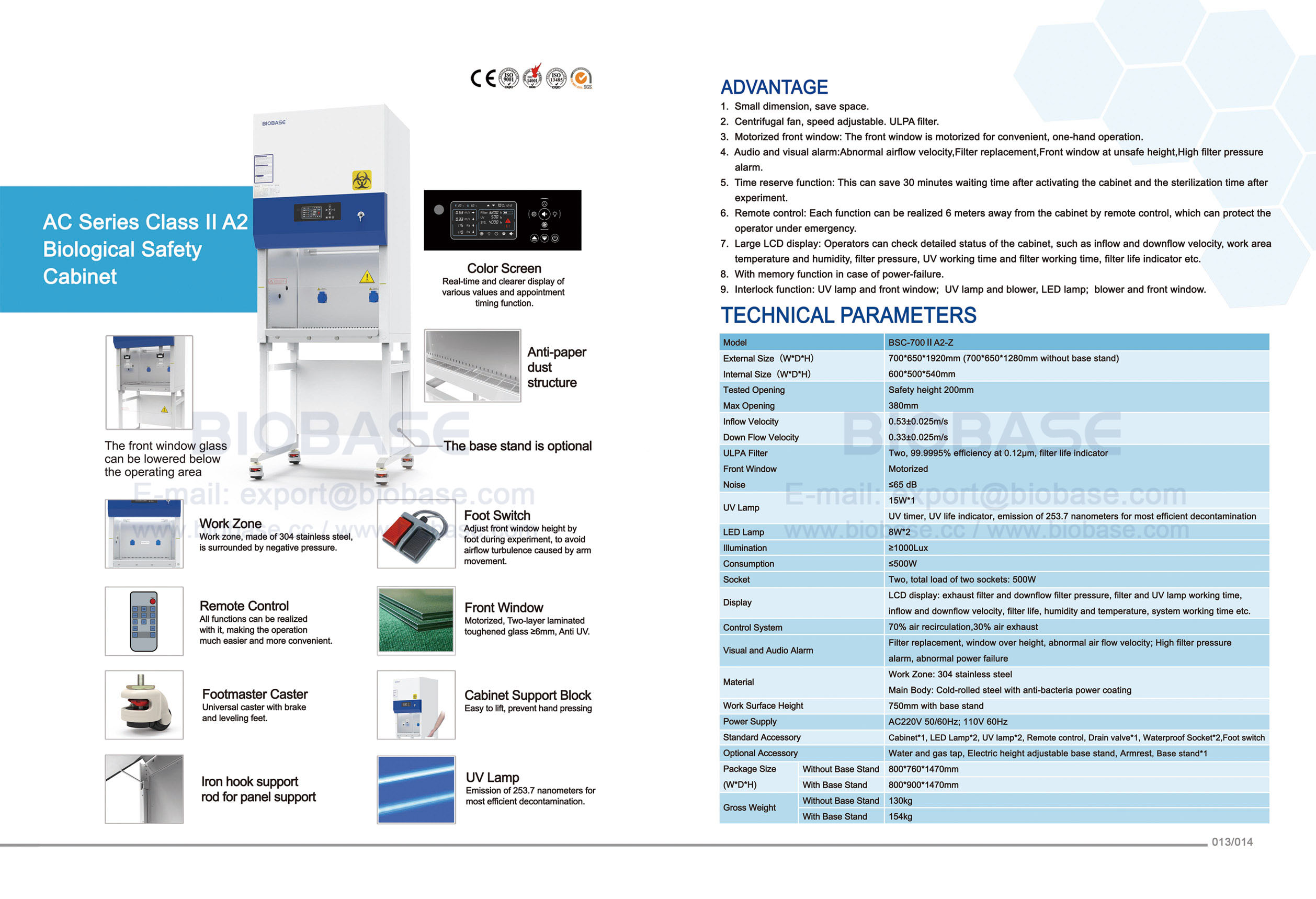 13-14 AC Series Class II A2 Biological Safety Cabinet BSC-700 II A2-Z