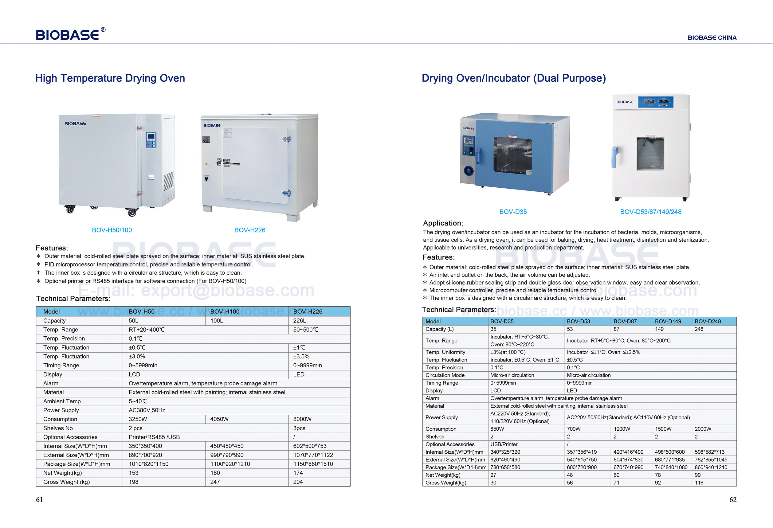 61-62 High Temperature Drying Oven & Drying OvenIncubator (Dual Purpose)