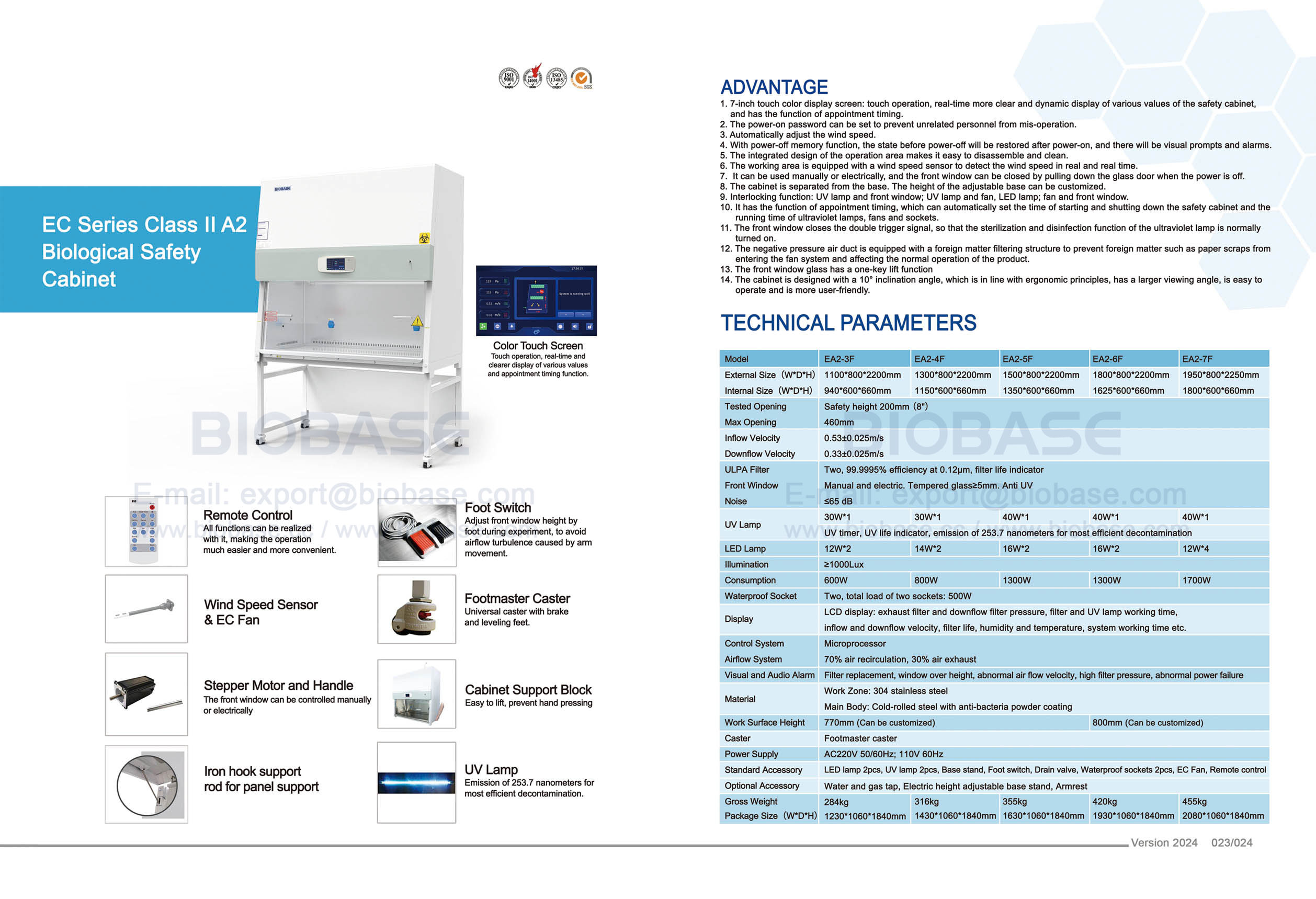 23-24 EC Series Class II A2 Biological Safety Cabinet EA2-3F & EA2-4F & EA2-5F & EA2-6F & EA2-7F