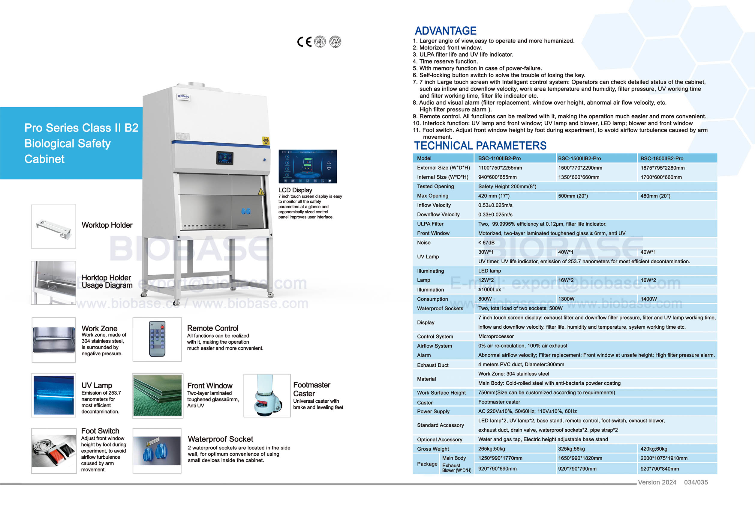 34-35 Pro Series Class II B2 Biological Safety Cabinet