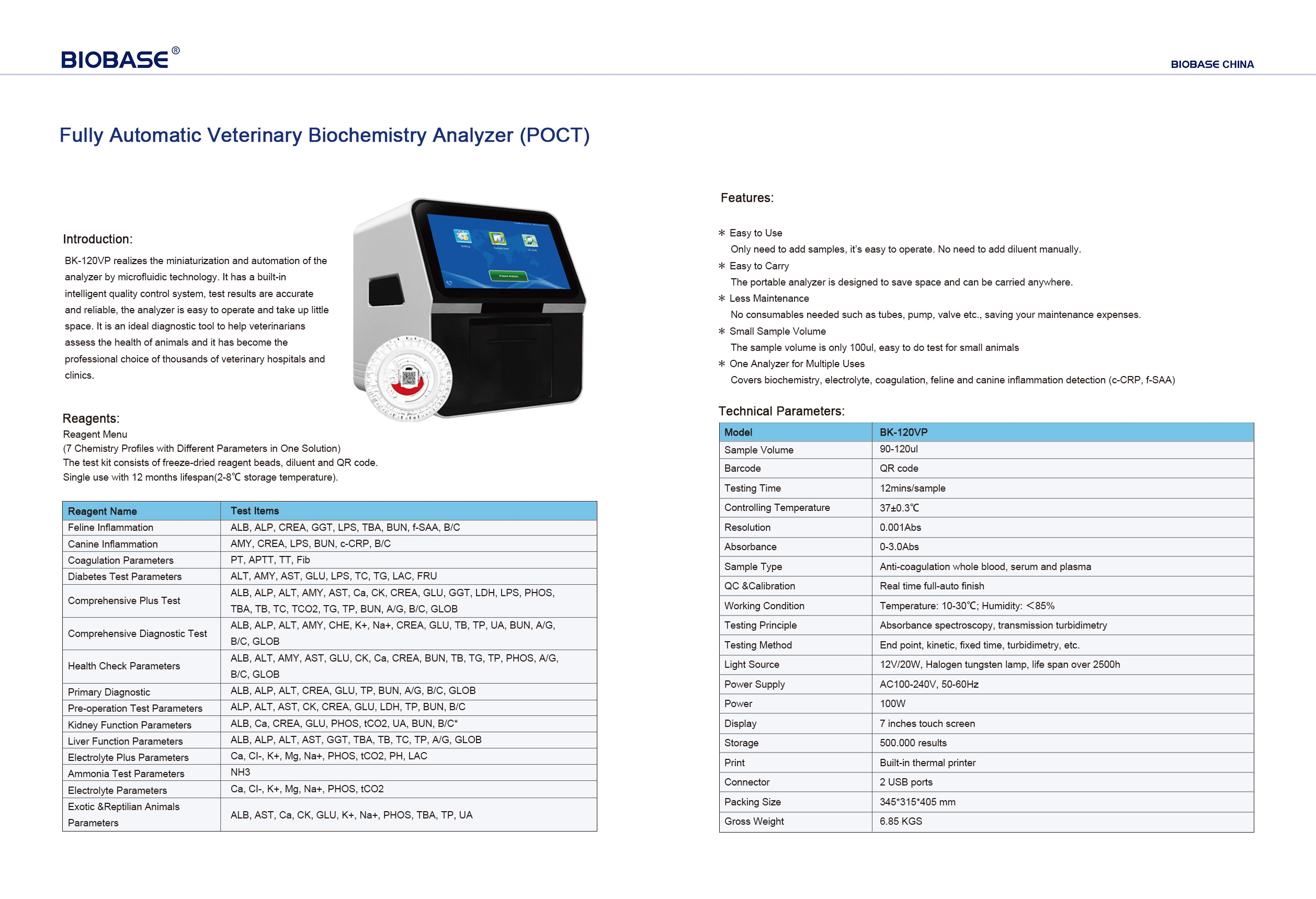 Fully Automatic Veterinary Biochemistry Analyzer (POCT)