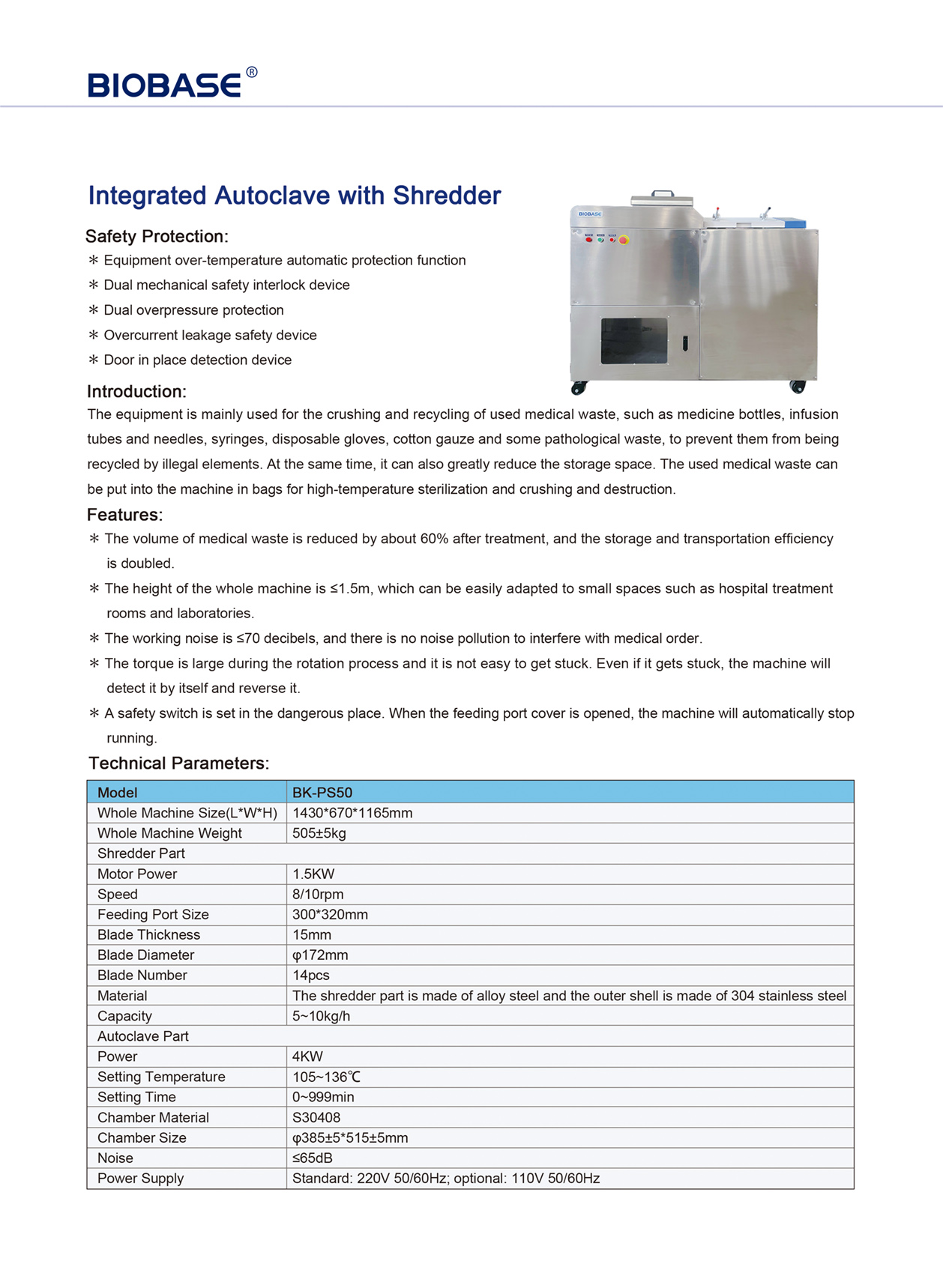 Integrated Autoclave with Shredder BK-PS50