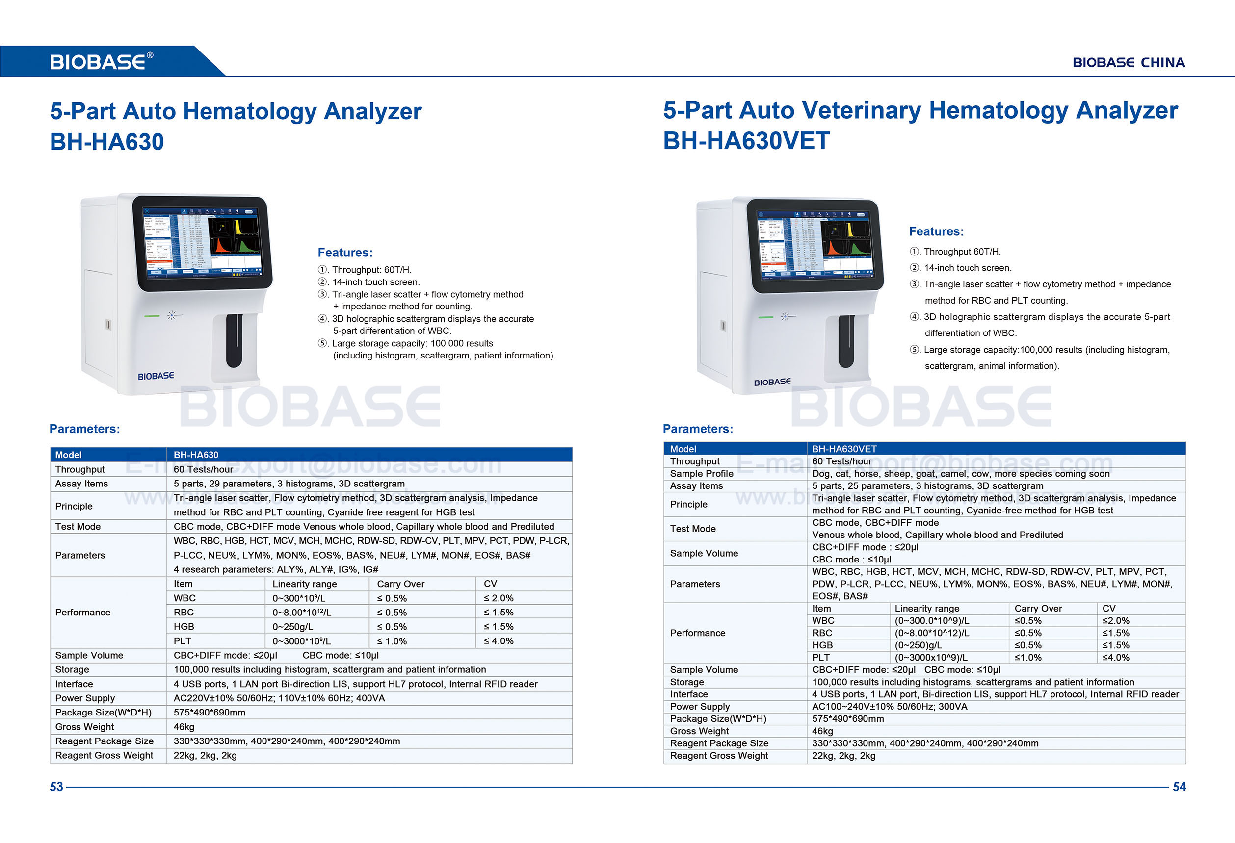 53-54 5-Part Auto Hematology Analyzer BH-HA630&5-Part Auto Veterinary Hematology Analyzer BH-HA630VET