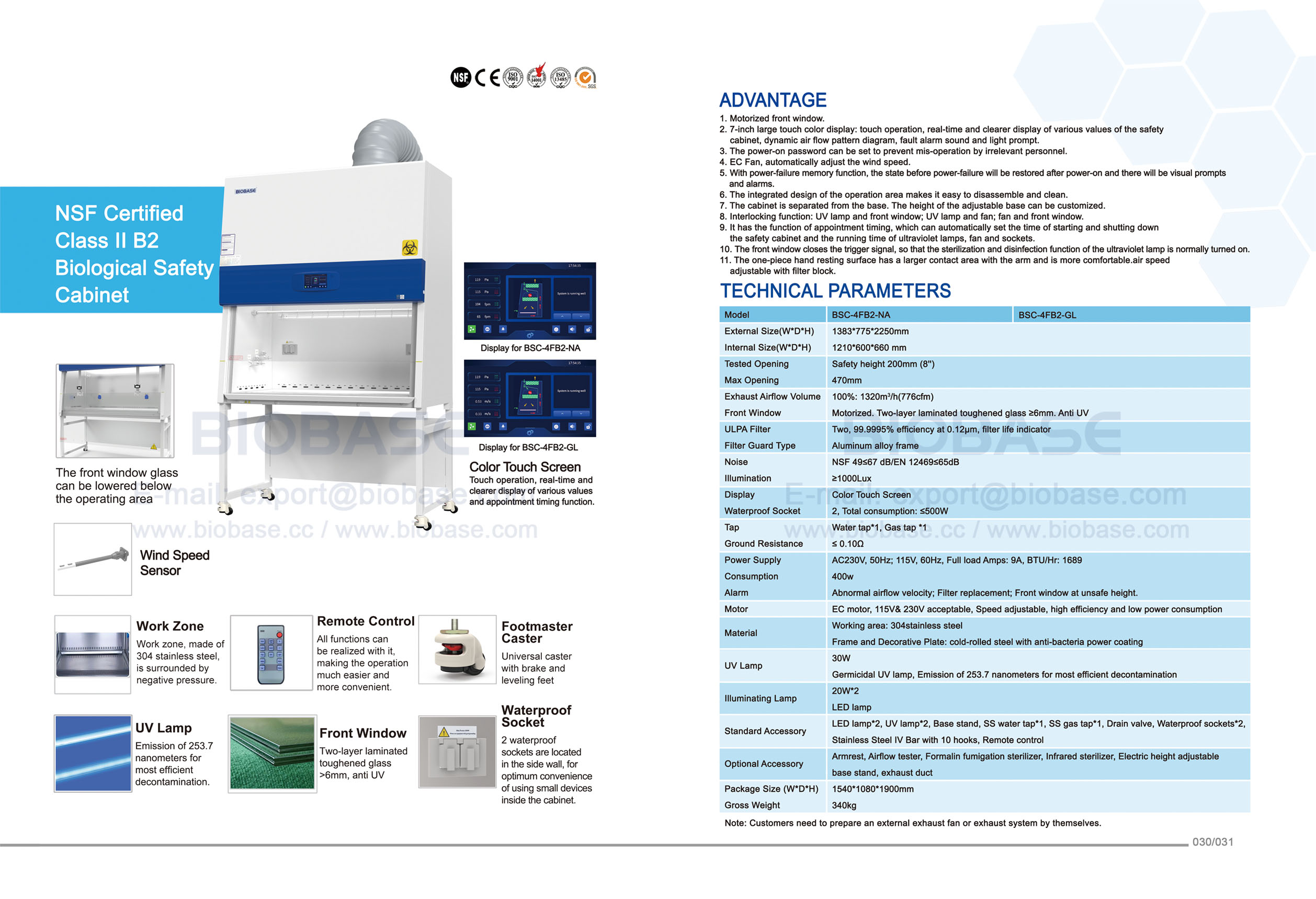 30-31 NSF Certified Class II B2 Biological Safety Cabinet