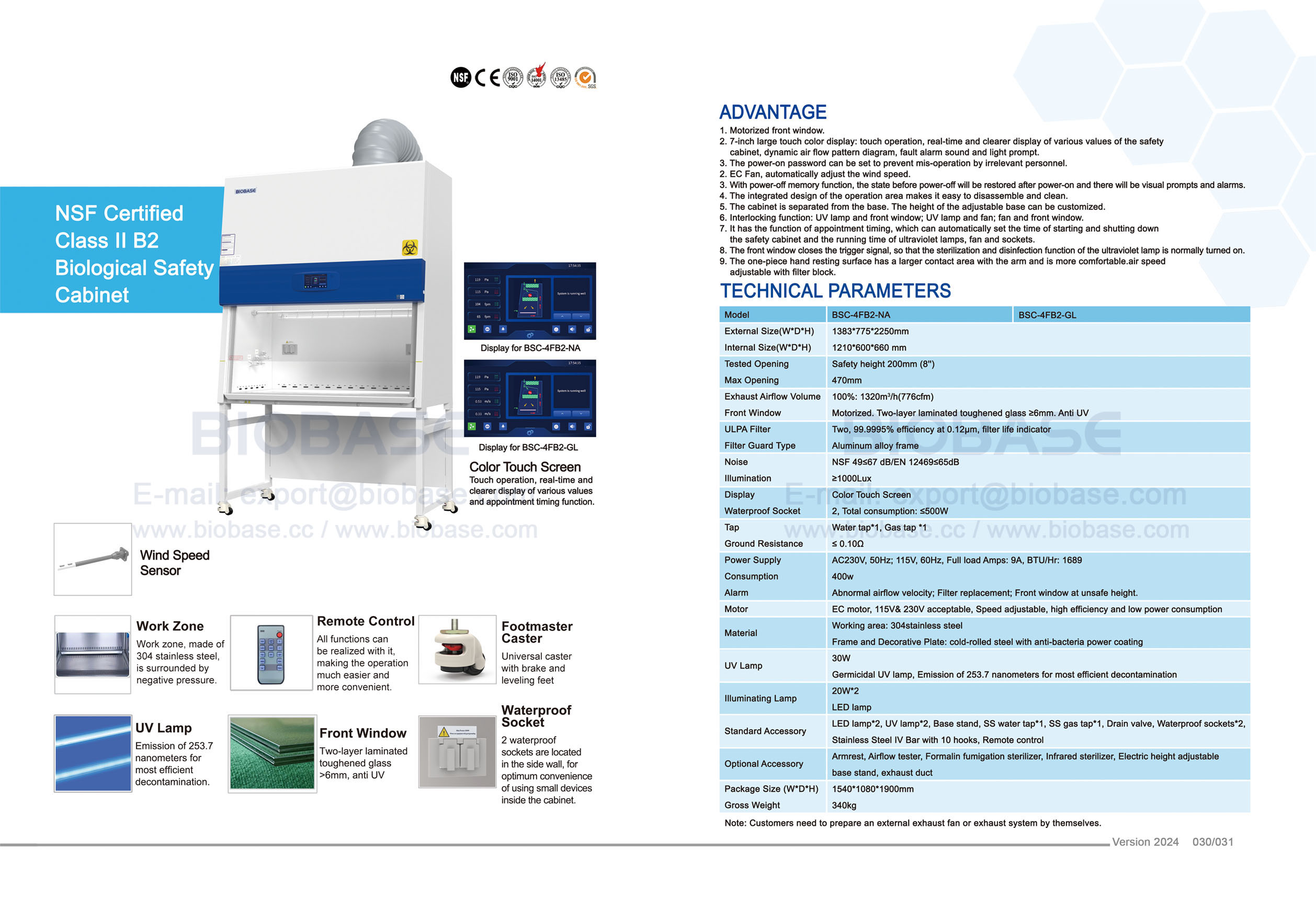 30-31 NSF Certified Class II B2 Biological Safety Cabinet