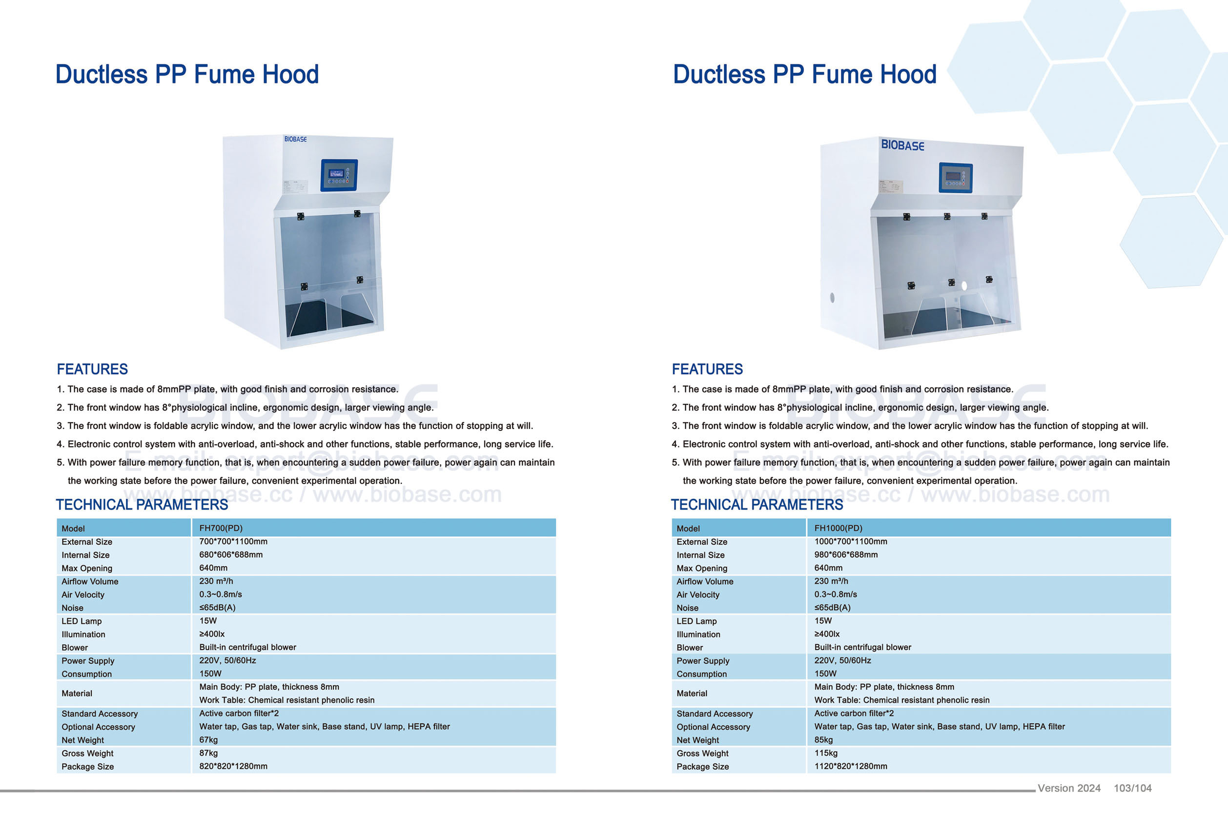 103-104 Ductless PP Fume Hood