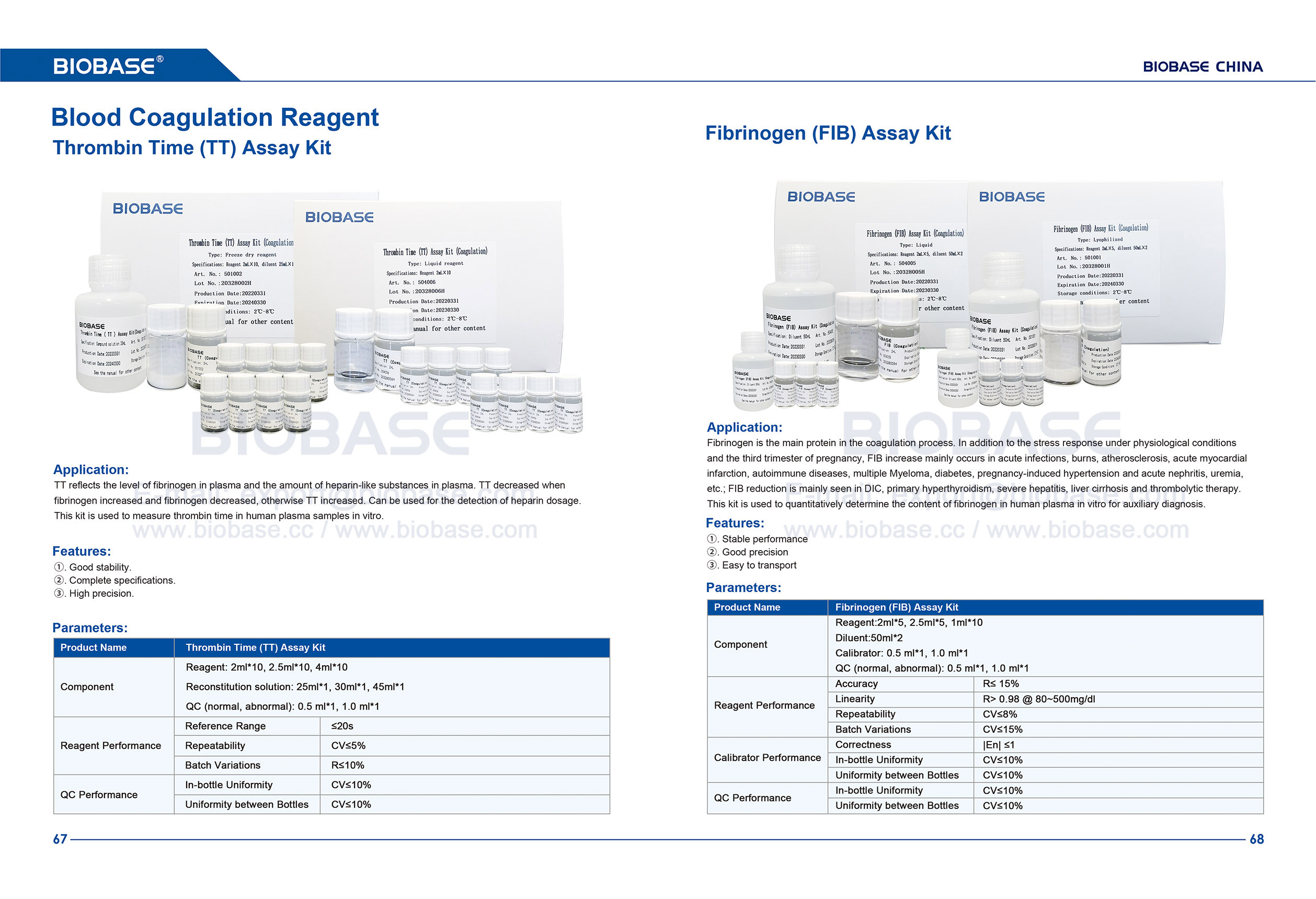 67-68 Thrombin Time (TT) Assay Kit & Fibrinogen (FIB) Assay Kit