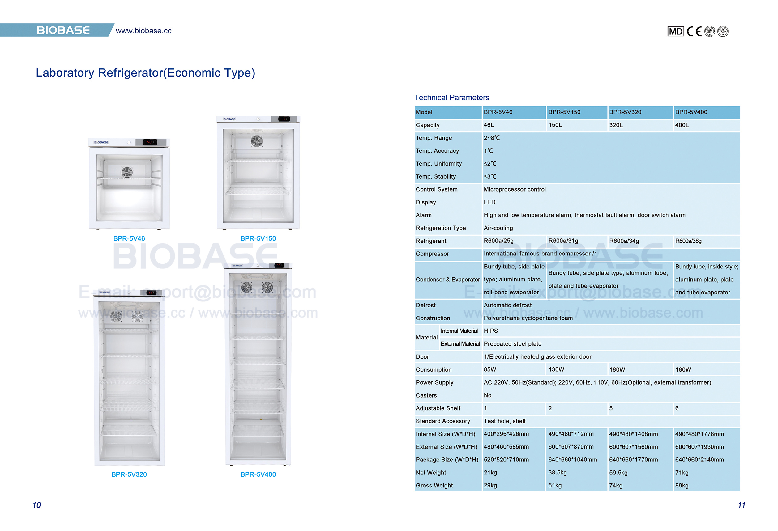 10-11 Laboratory Refrigerator(Economic Type) BPR-5V46 BPR-5V150 BPR-5V320 BPR-5V400