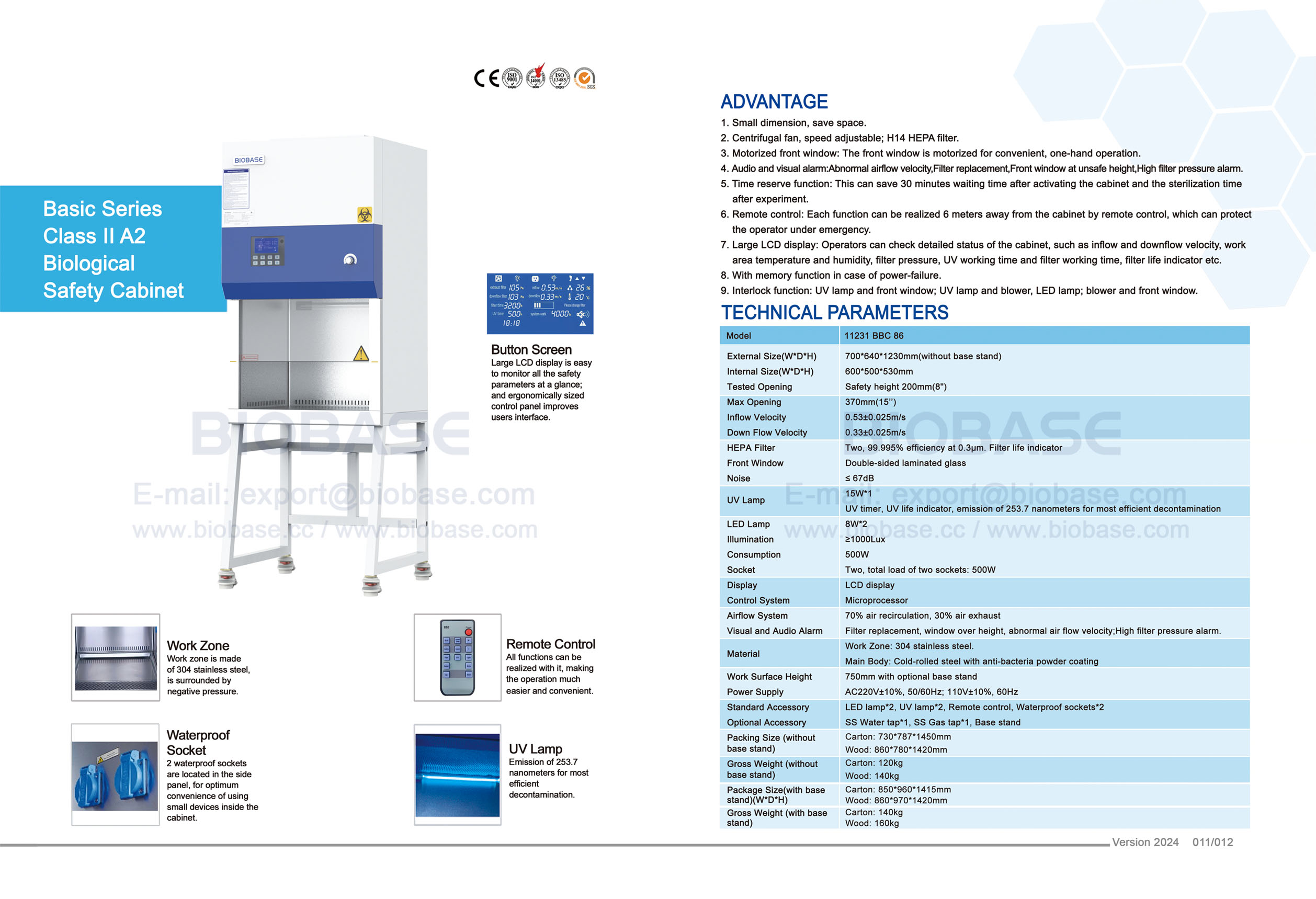 11-12 Basic Series Class II A2 Biosafety Safety Cabinet 11231BBC86