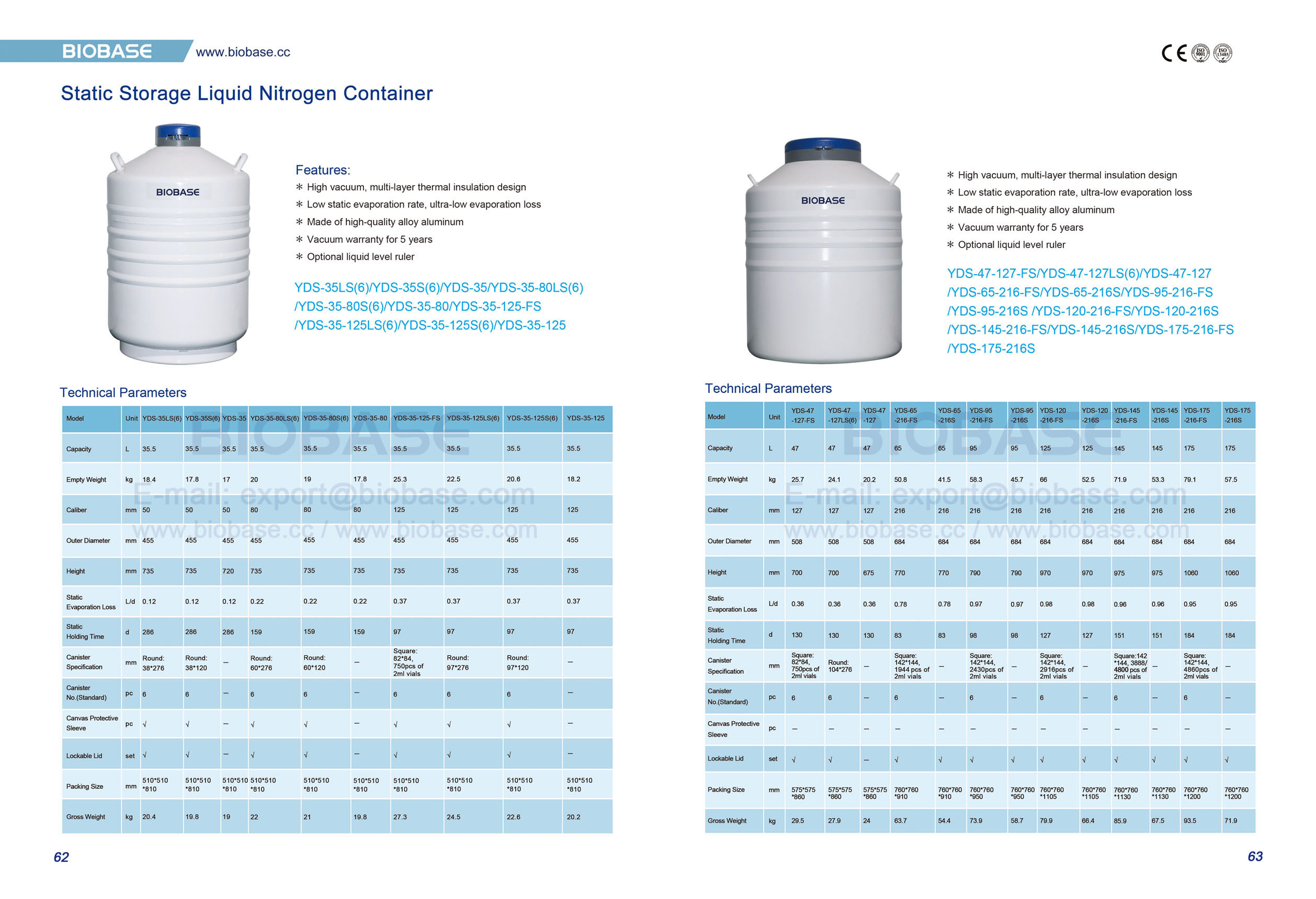 62-63 Static Storage Liquid Nitrogen Container