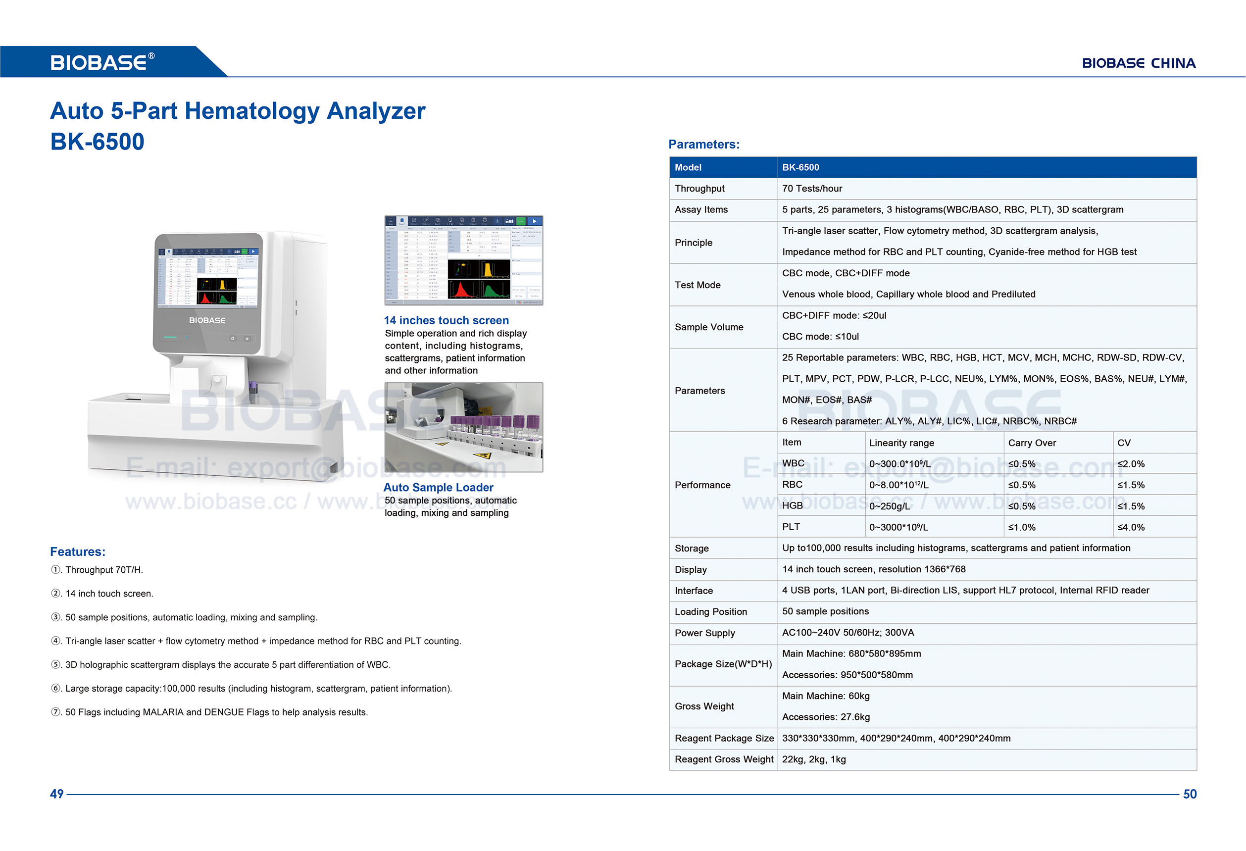 49 Auto 5-Part Hematology Analyzer BK-6500