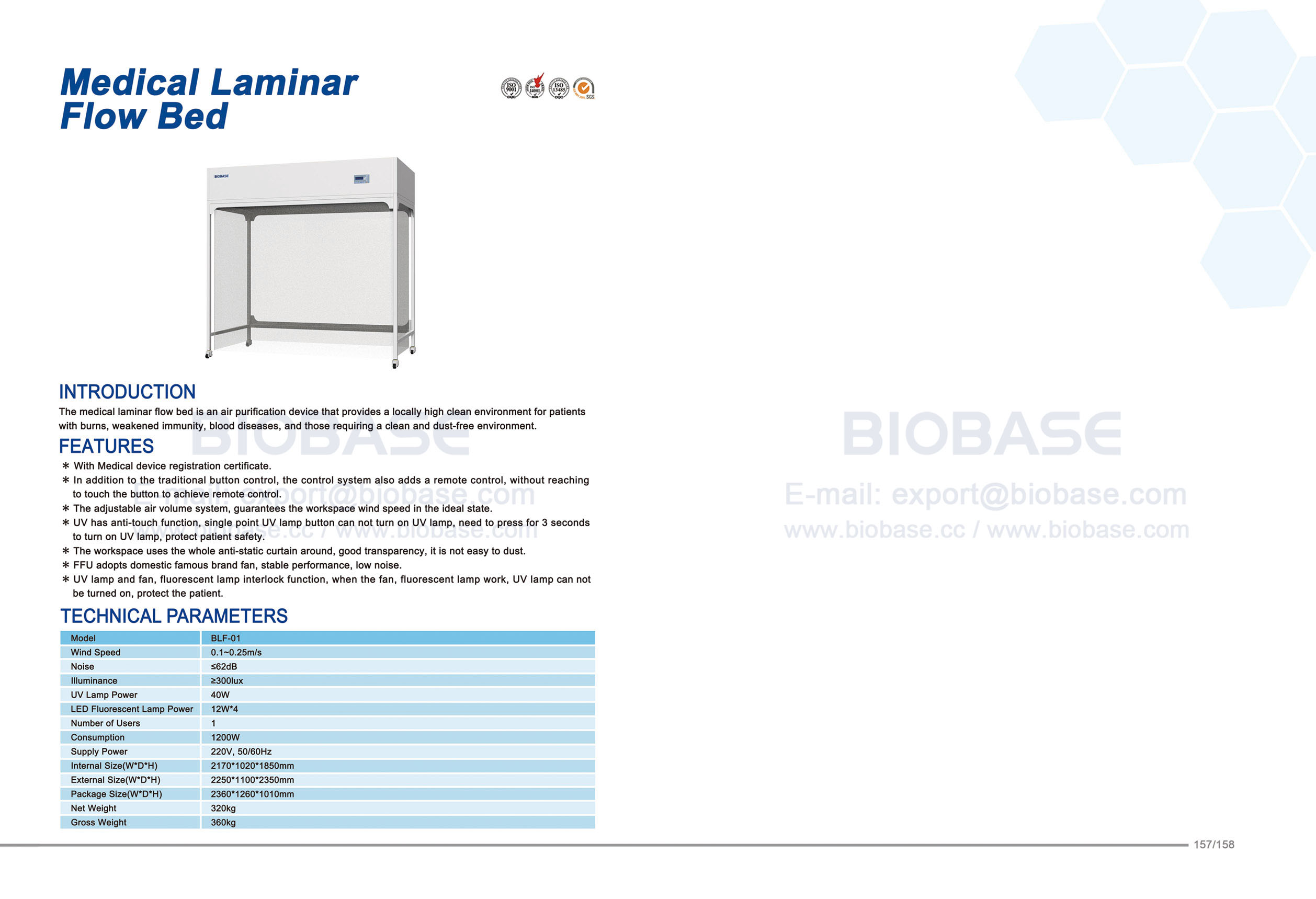 157-158 Medical Laminar Flow Bed