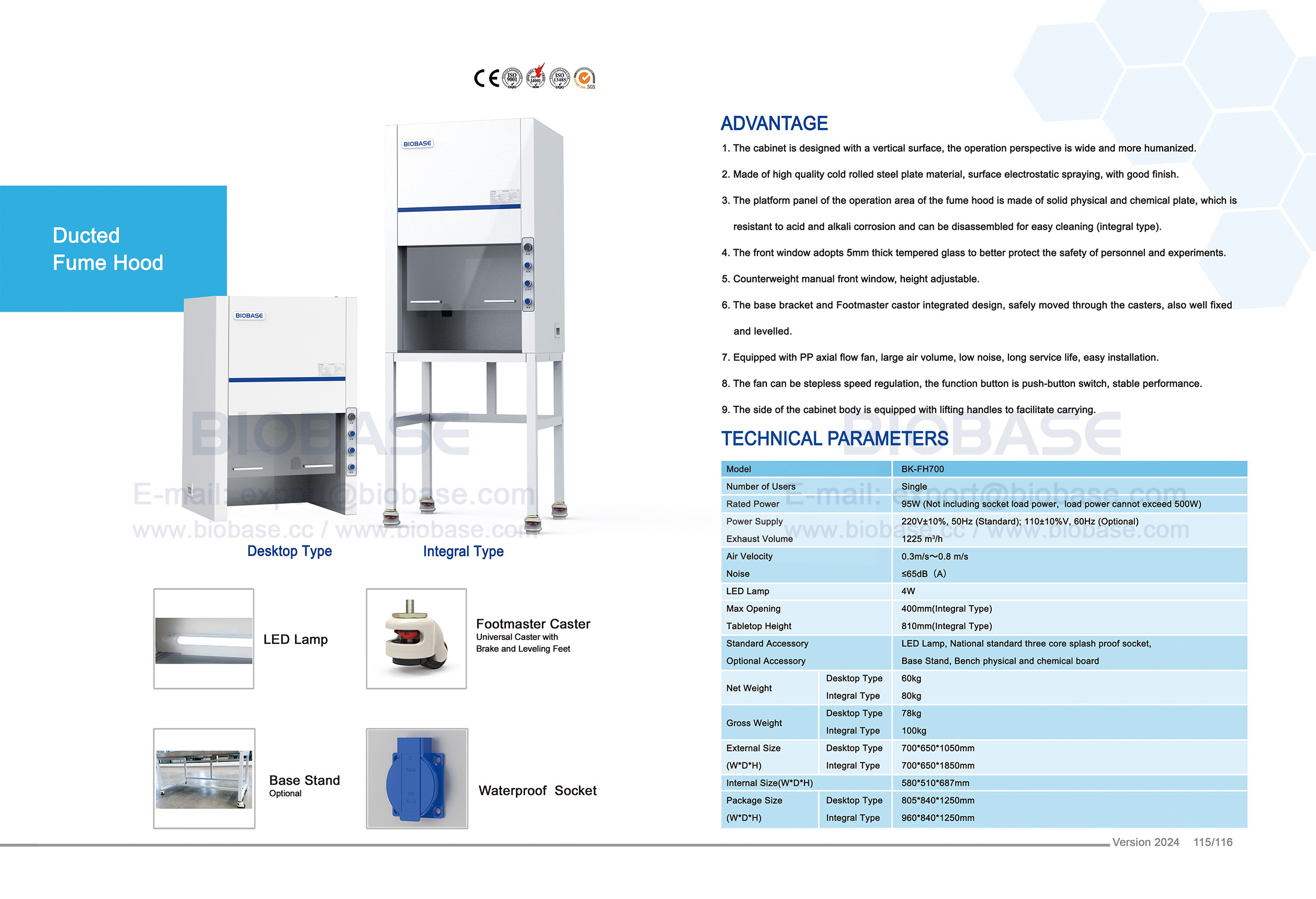 115-116 Ducted Fume Hood FH700