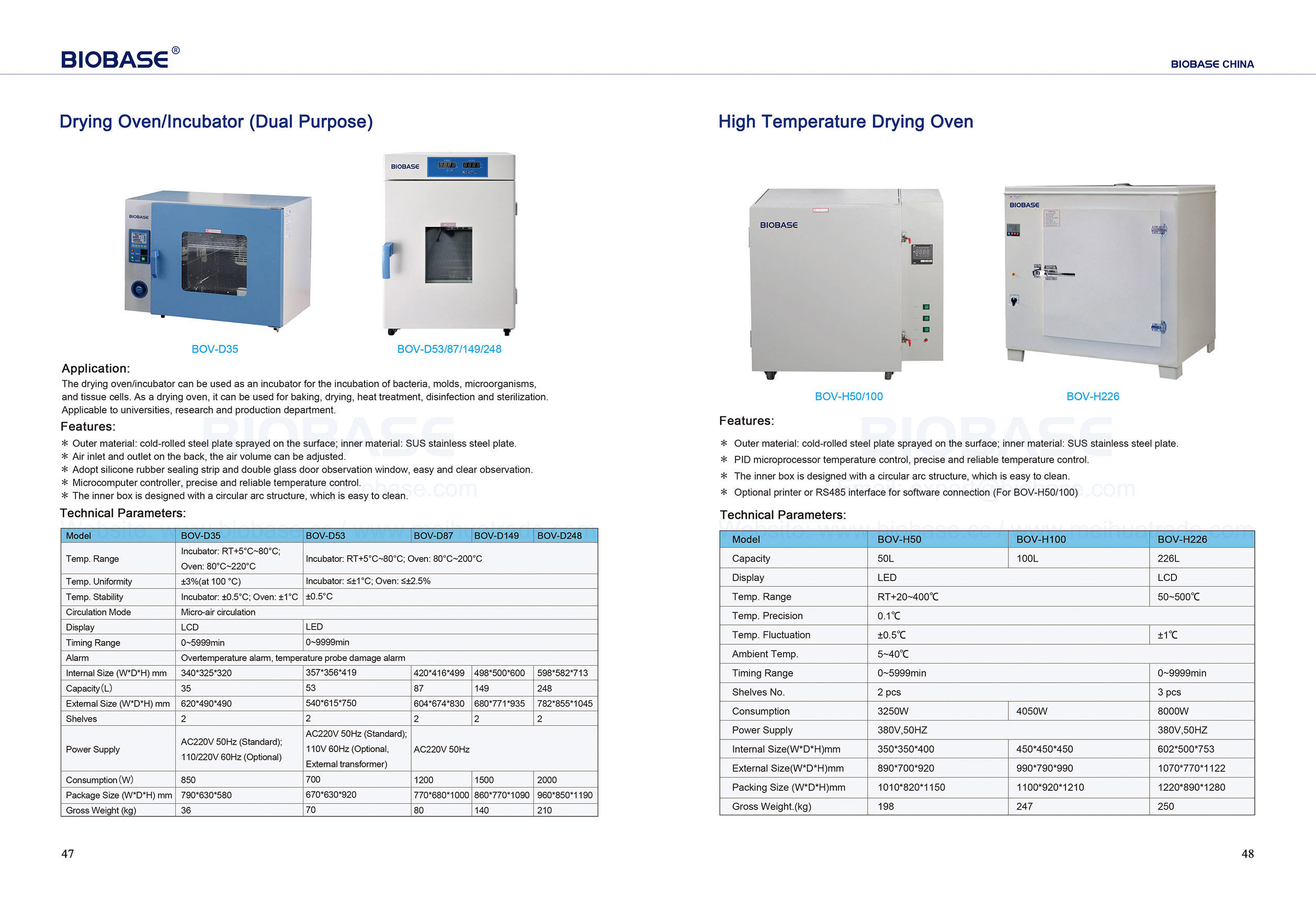 47-48 Drying OvenIncubator (Dual Purpose) & High Temperature Drying Oven