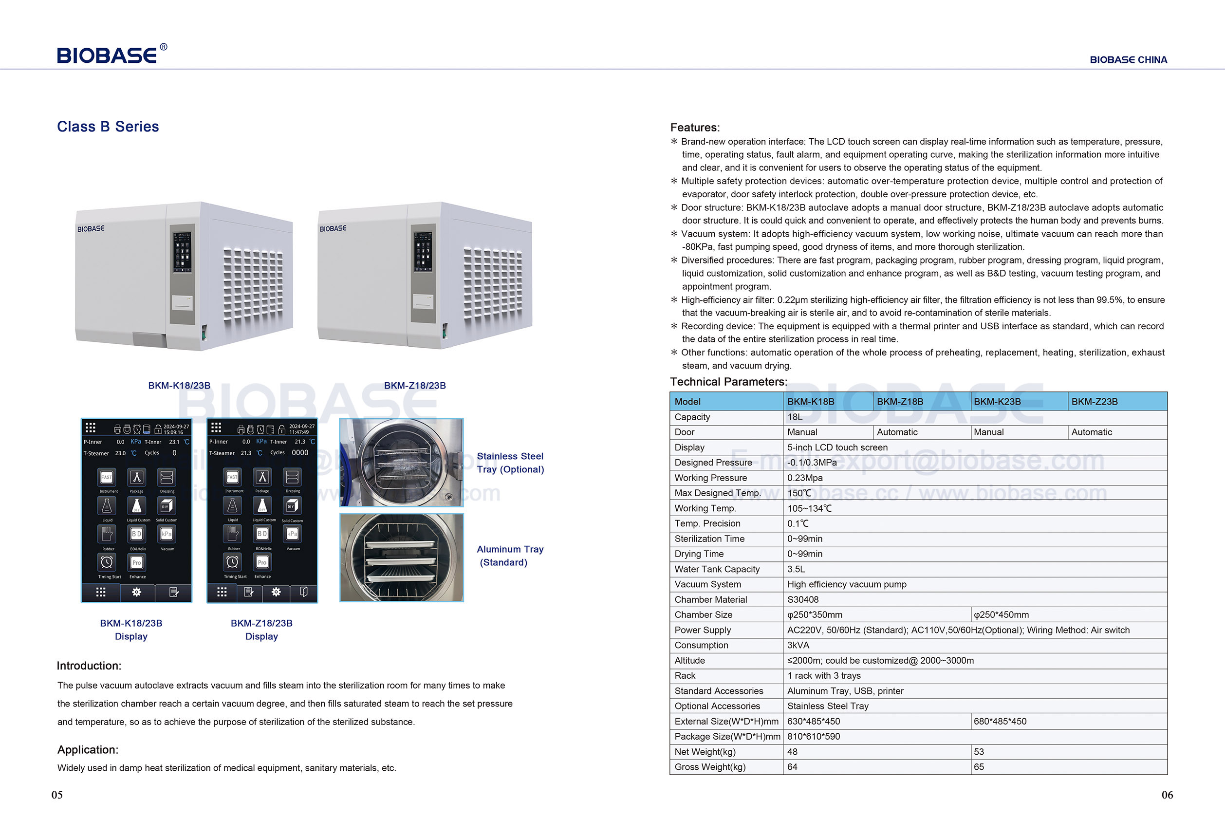 5-6 Table top autoclave Class B series BKM-K18B Z18B & K23B Z23B