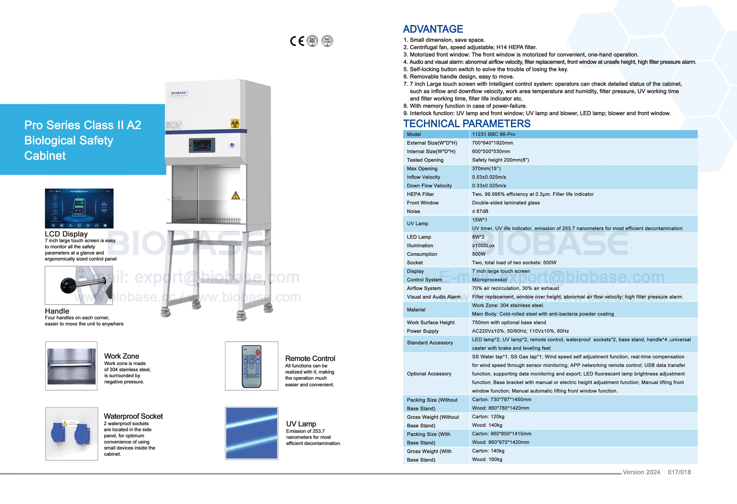 17-18 Pro Series Class II A2 Biological Safety Cabinet 11231 BBC 86-Pro