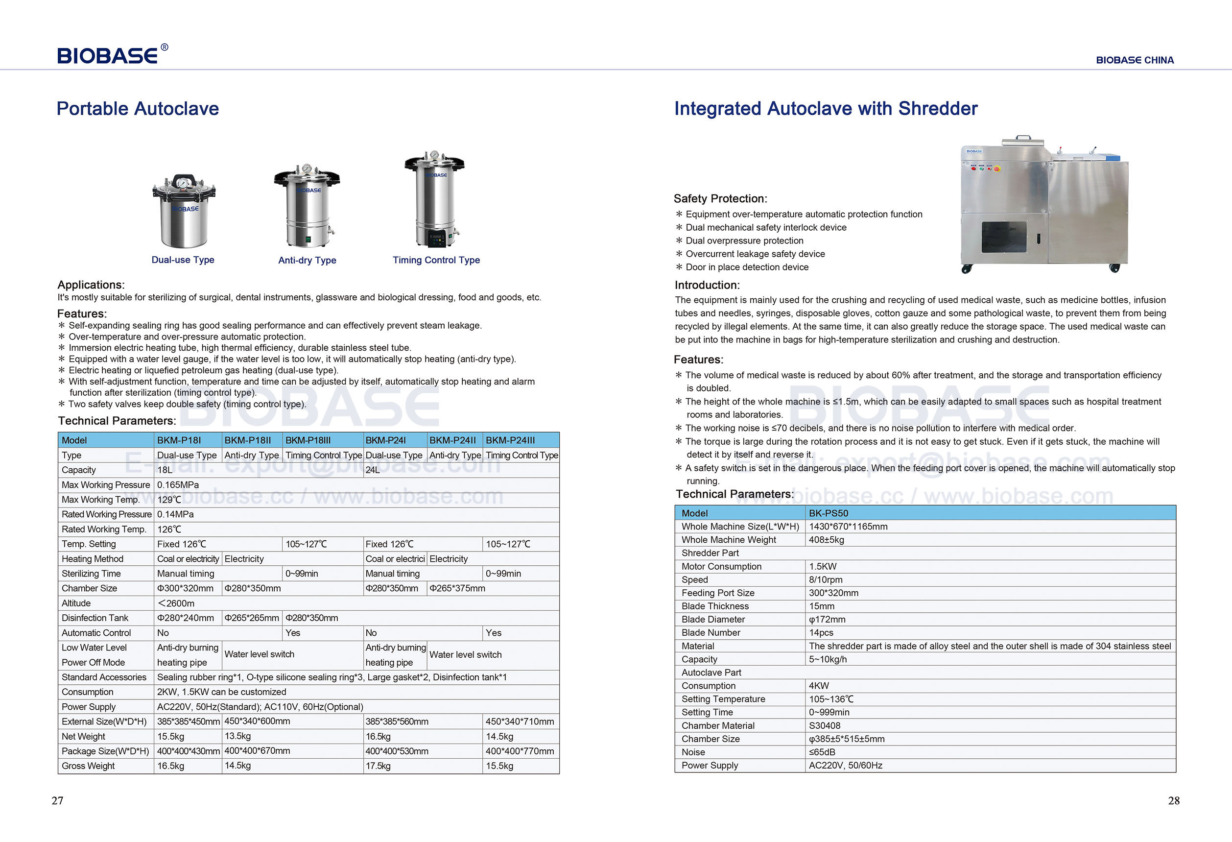 27-28 Portable Autoclave&Integrated Autoclave with Shredder