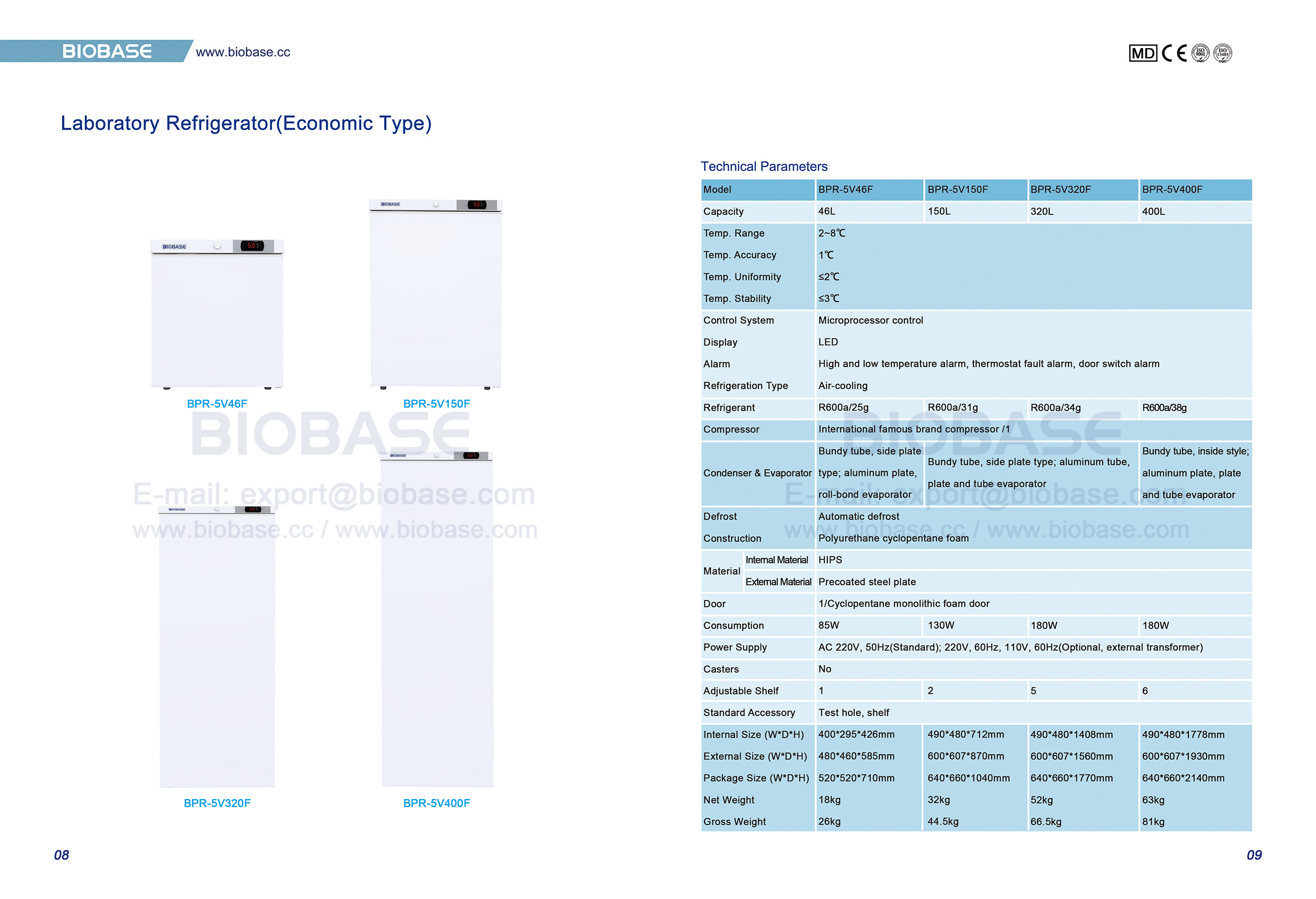 8-9 Laboratory Refrigerator(Economic Type) BPR-5V46F BPR-5V150F BPR-5V320F BPR-5V400F