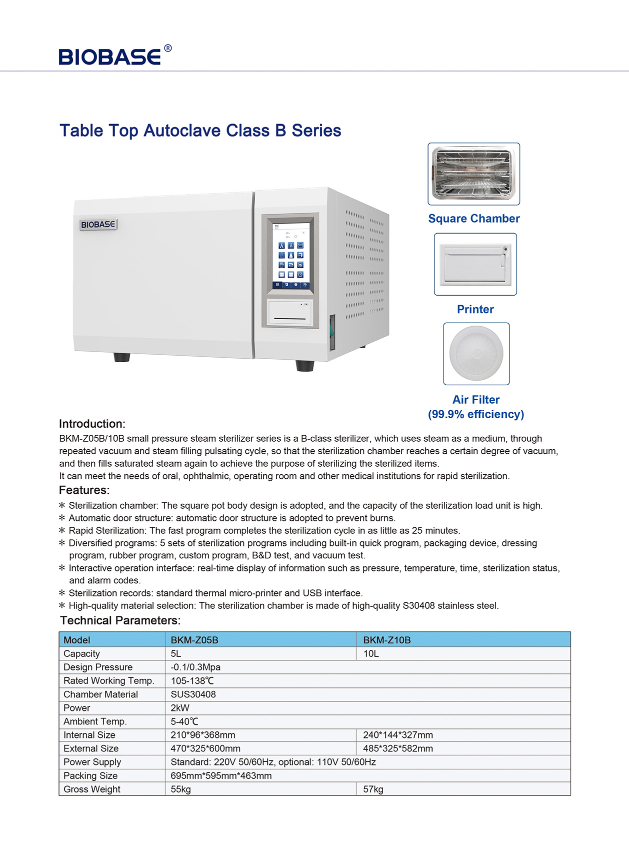 Table Top Autoclave Class B Series