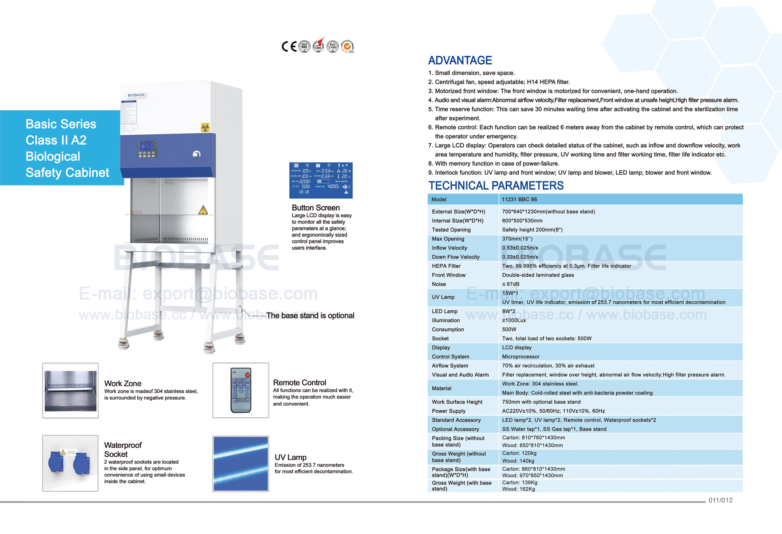 11-12 Basic Series Class II A2 Biosafety Safety Cabinet 11231BBC86