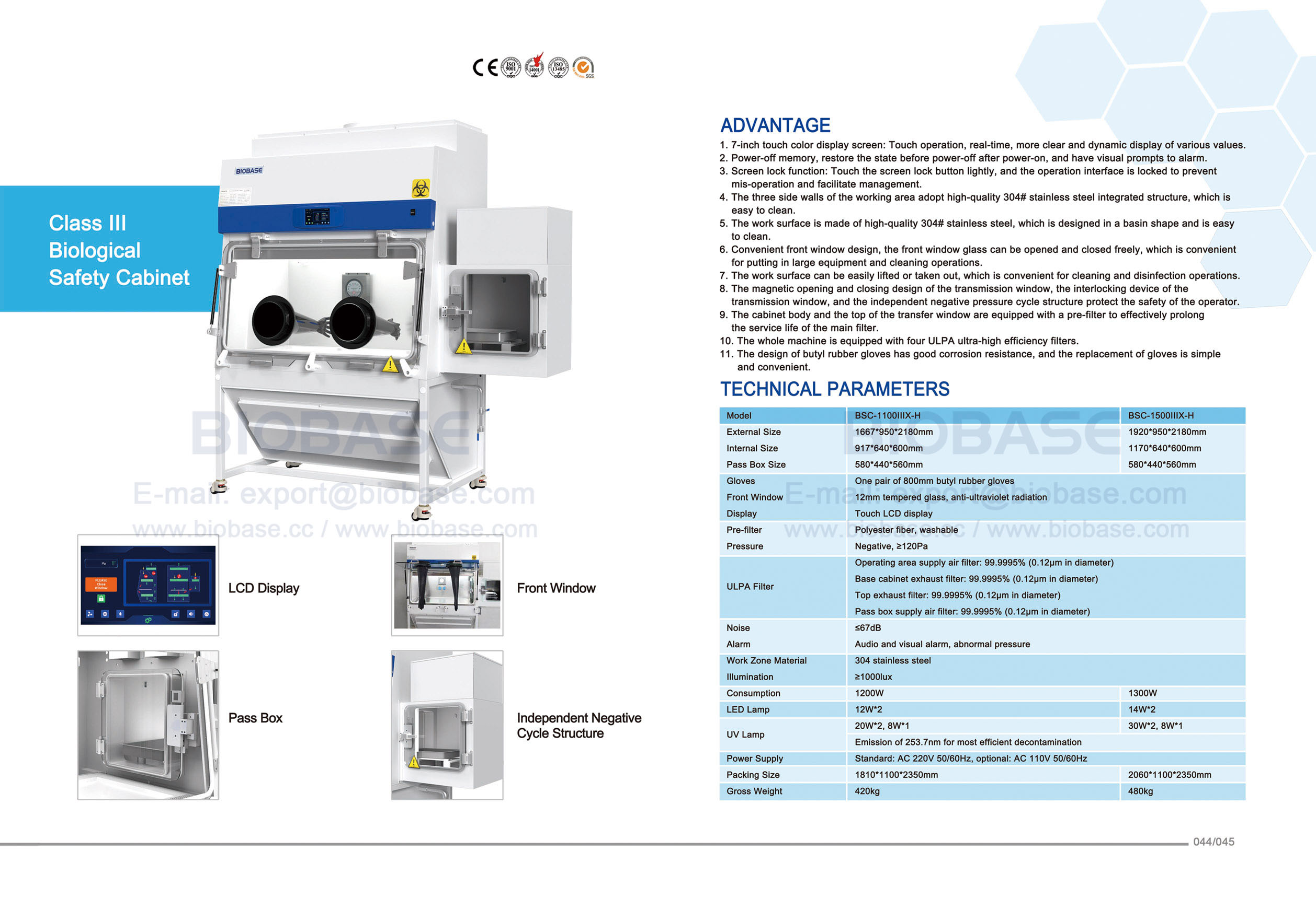44-45 Class III Biological Safety Cabinet
