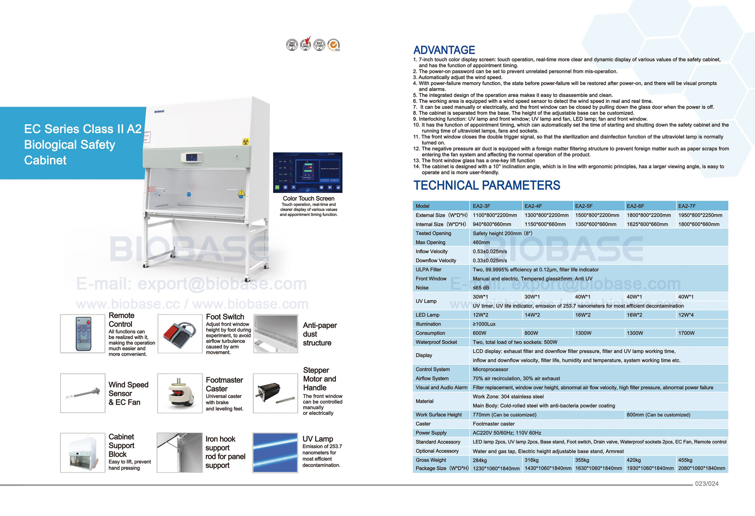 23-24 EC Series Class II A2 Biological Safety Cabinet EA2-3F & EA2-4F & EA2-5F & EA2-6F & EA2-7F