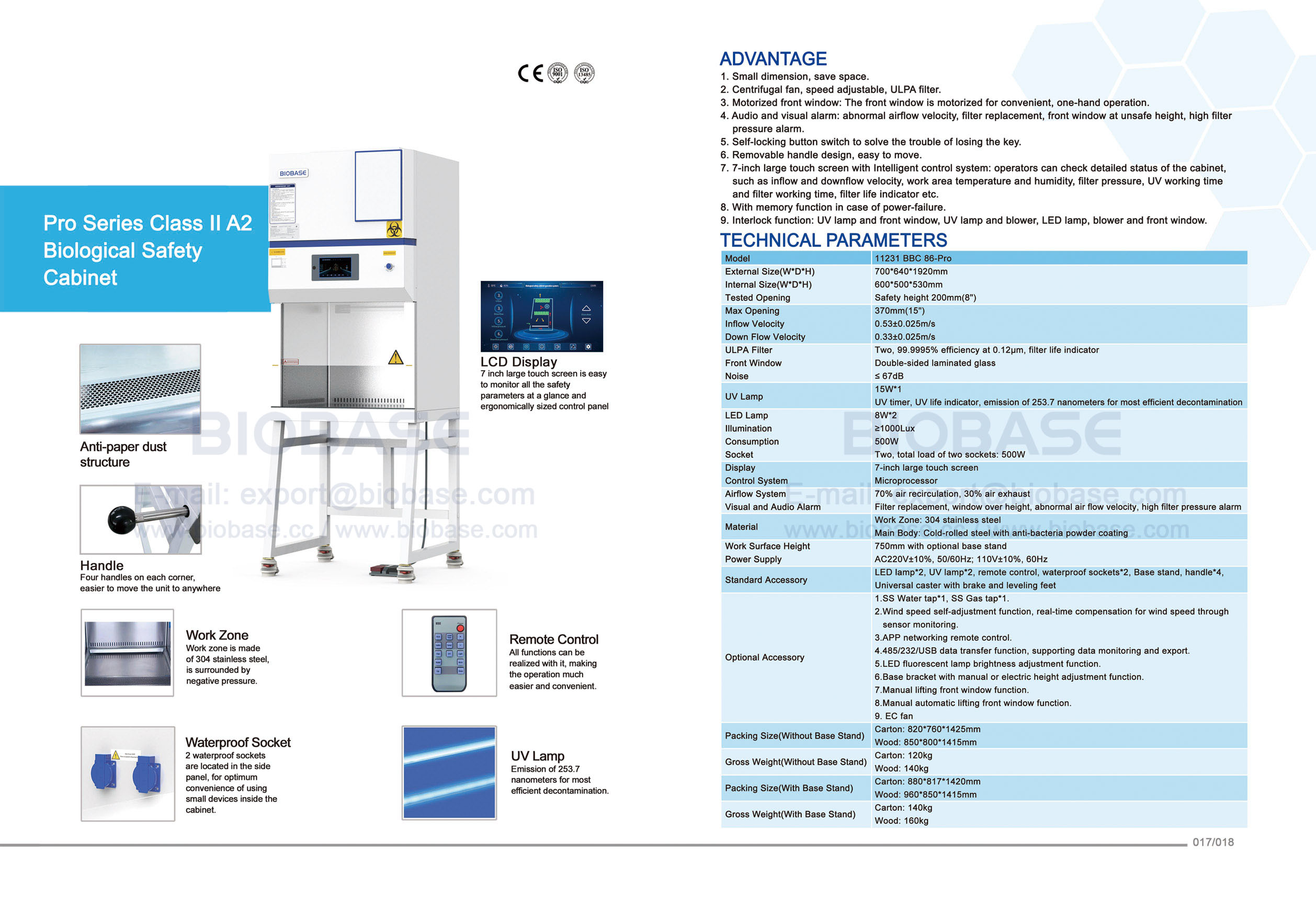 17-18 Pro Series Class II A2 Biological Safety Cabinet 11231 BBC 86-Pro
