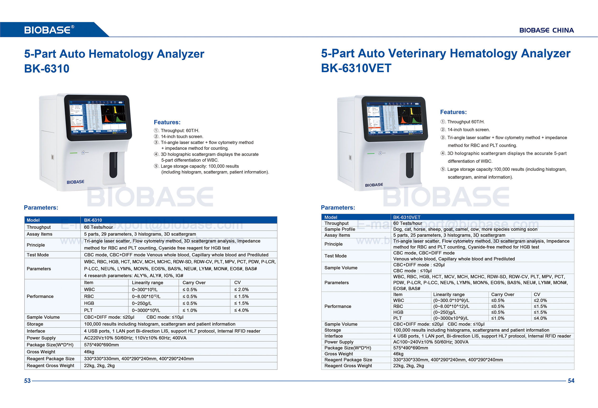 53-54 5-Part Auto Hematology Analyzer BK-6310&5-Part Auto Veterinary Hematology Analyzer BK-6310VET