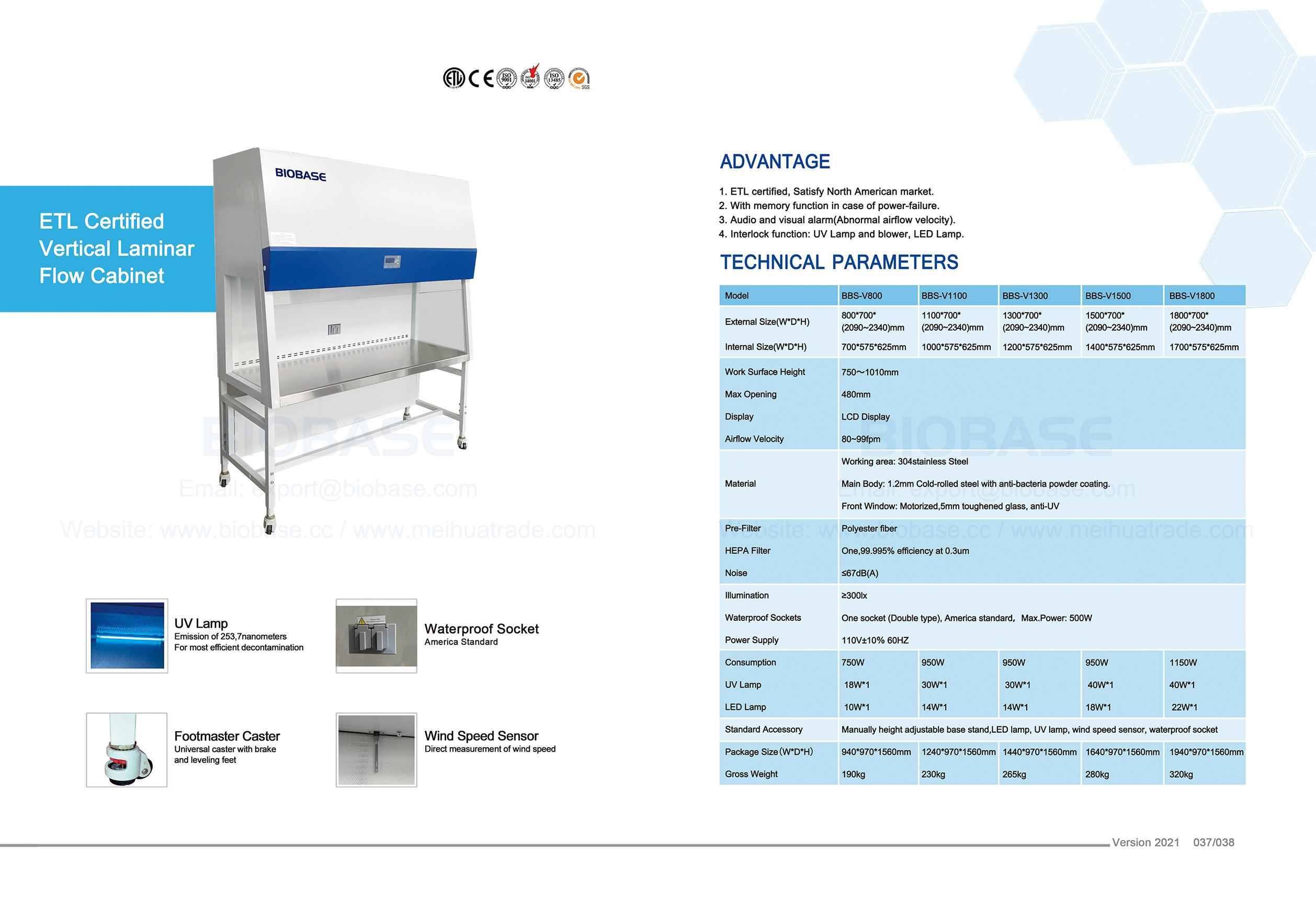 37-38 ETL Certified Vertical Laminar Flow Cabinet