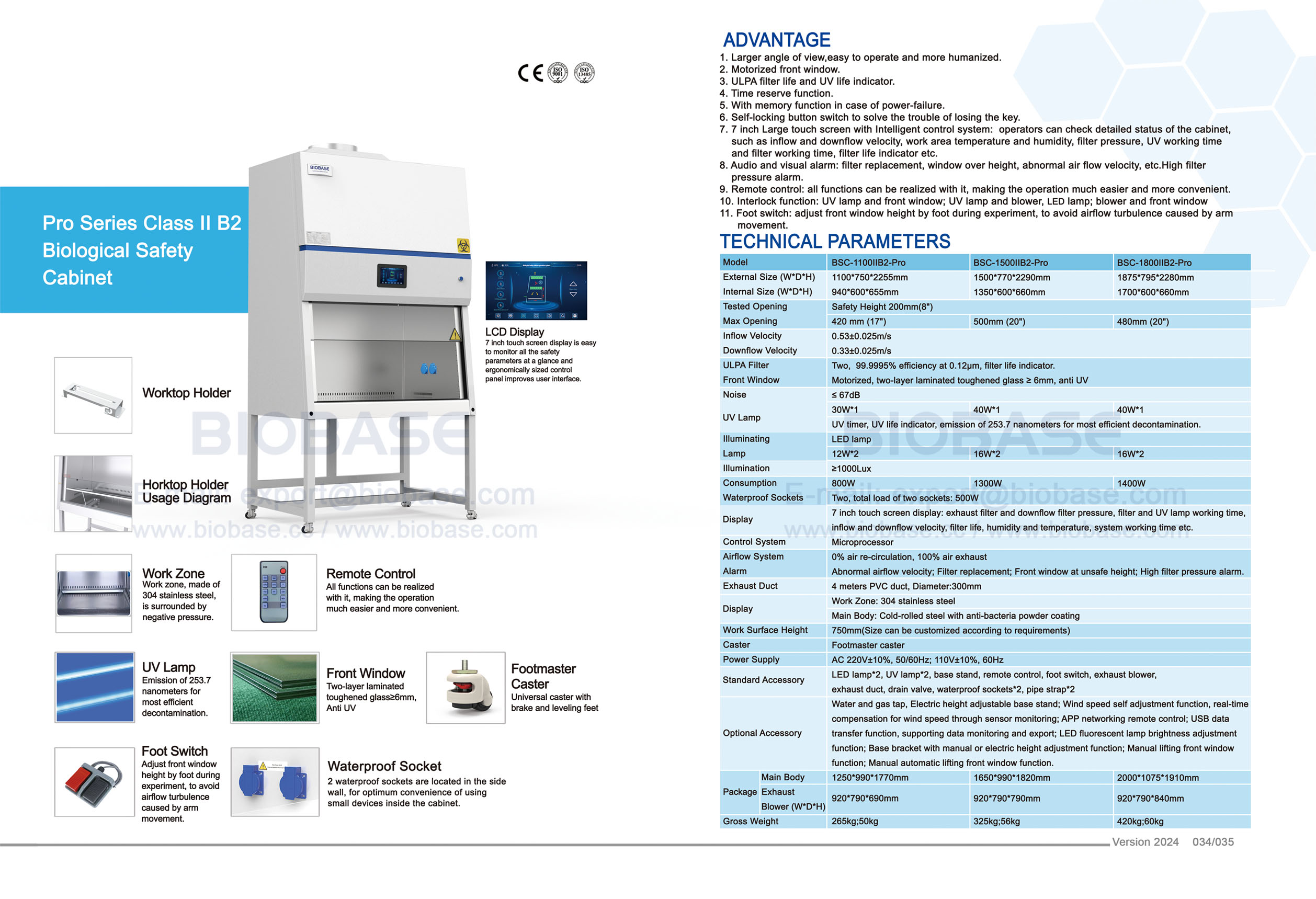 34-35 Pro Series Class II B2 Biological Safety Cabinet