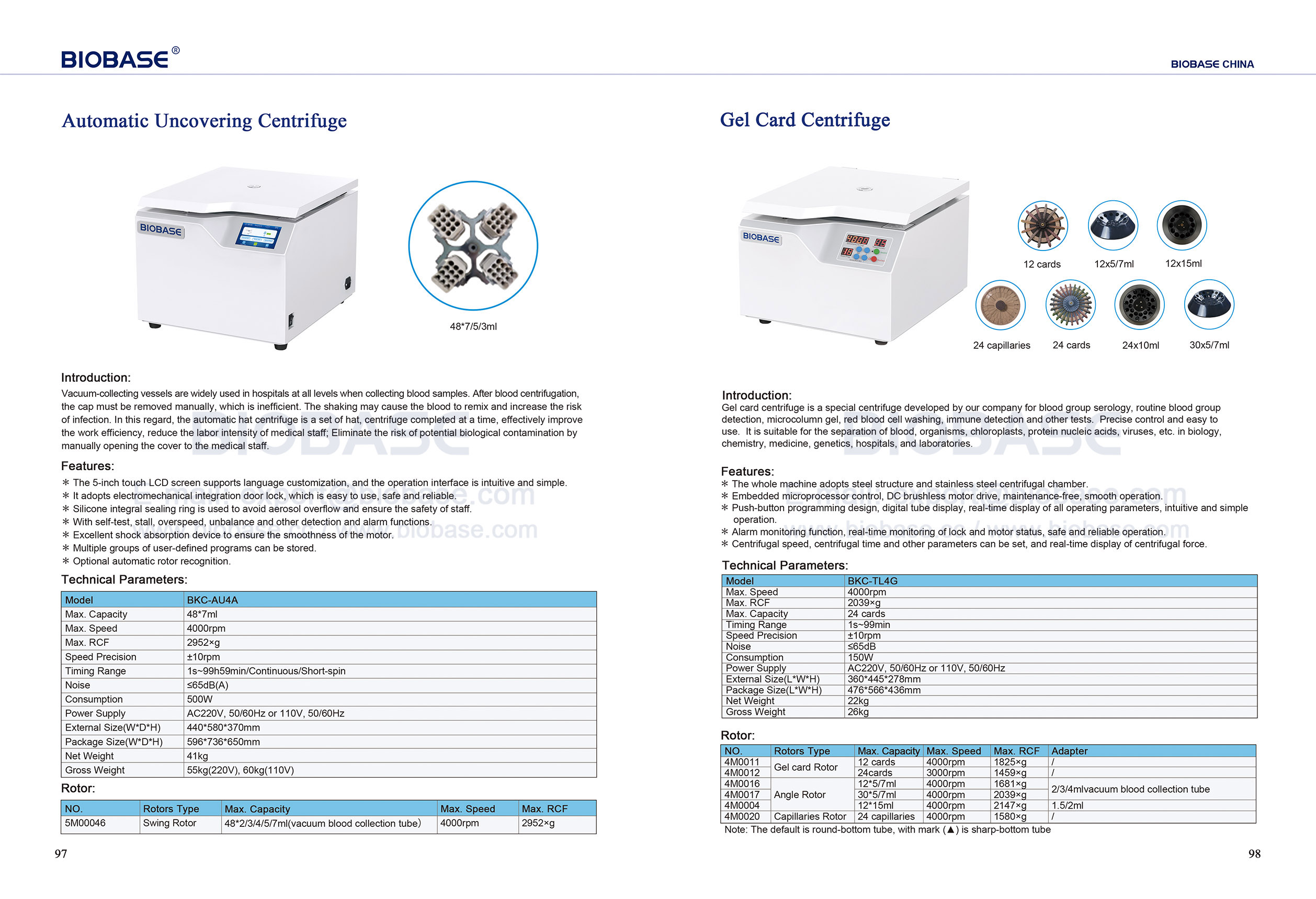 97-98 Automatic Uncovering Centrifuge & Gel Card Centrifuge