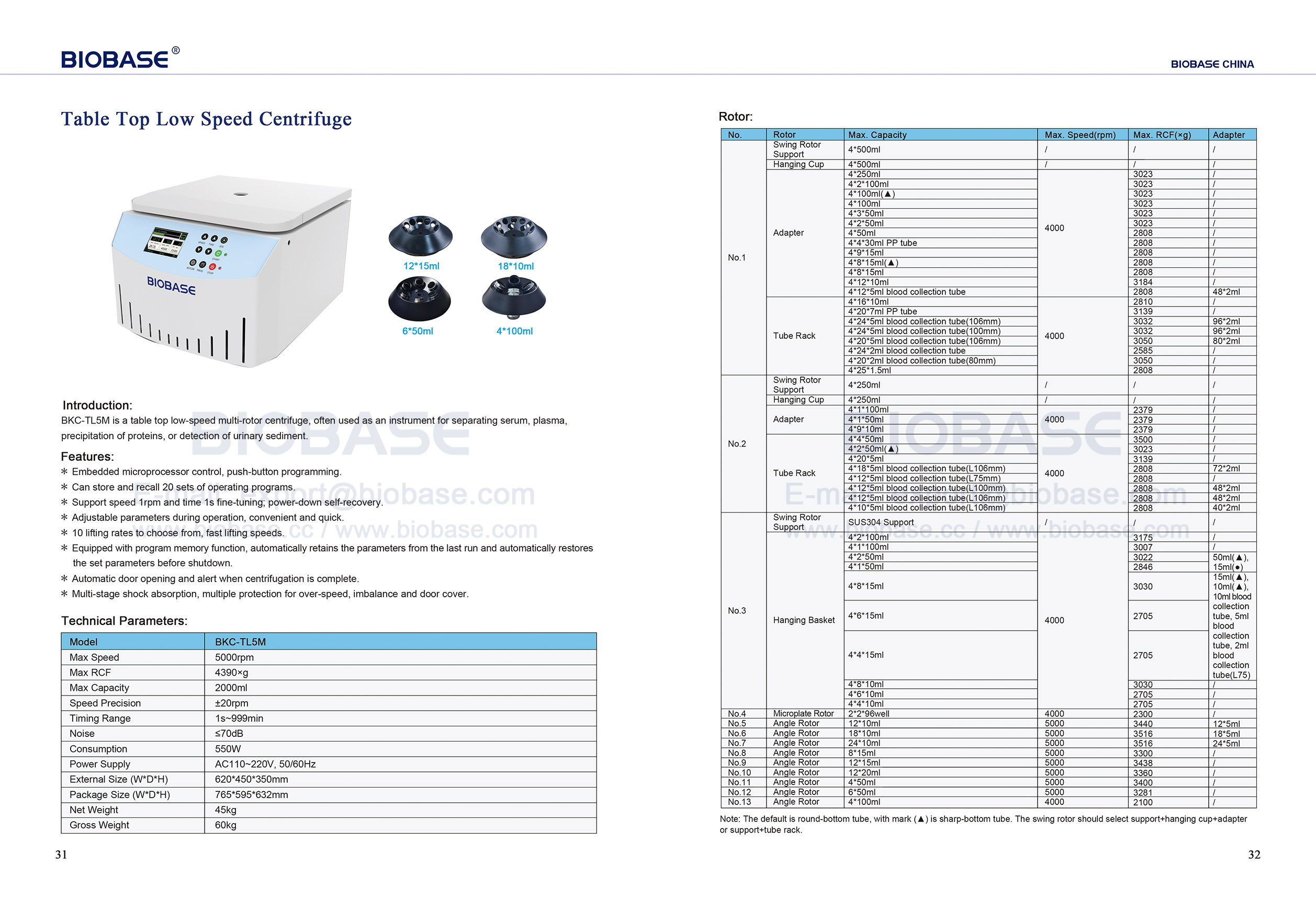 31-32 Table Top Low Speed Centrifuge BKC-TL5M