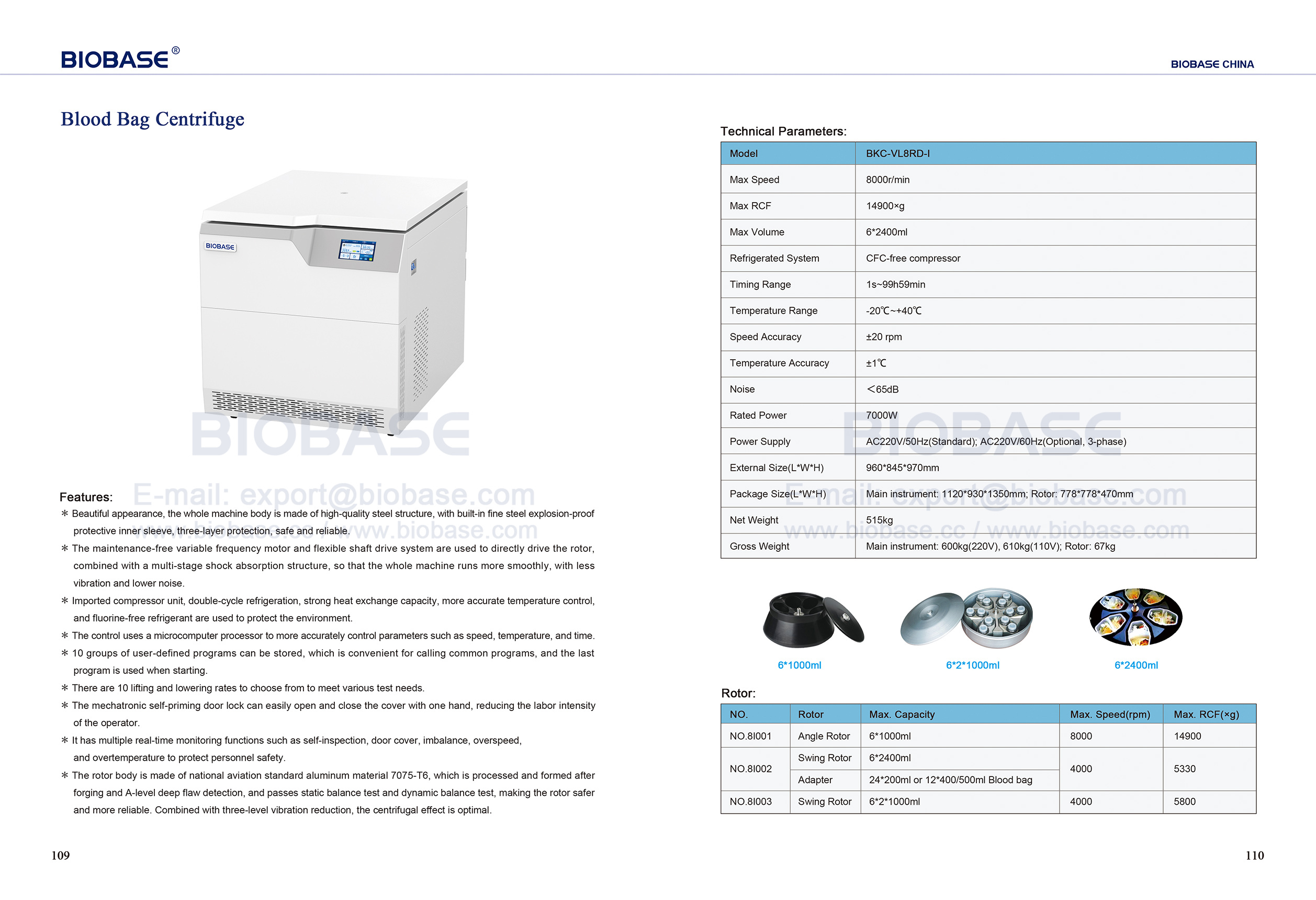 109-110 Blood Bag Centrifuge BKC-VL8RD-I