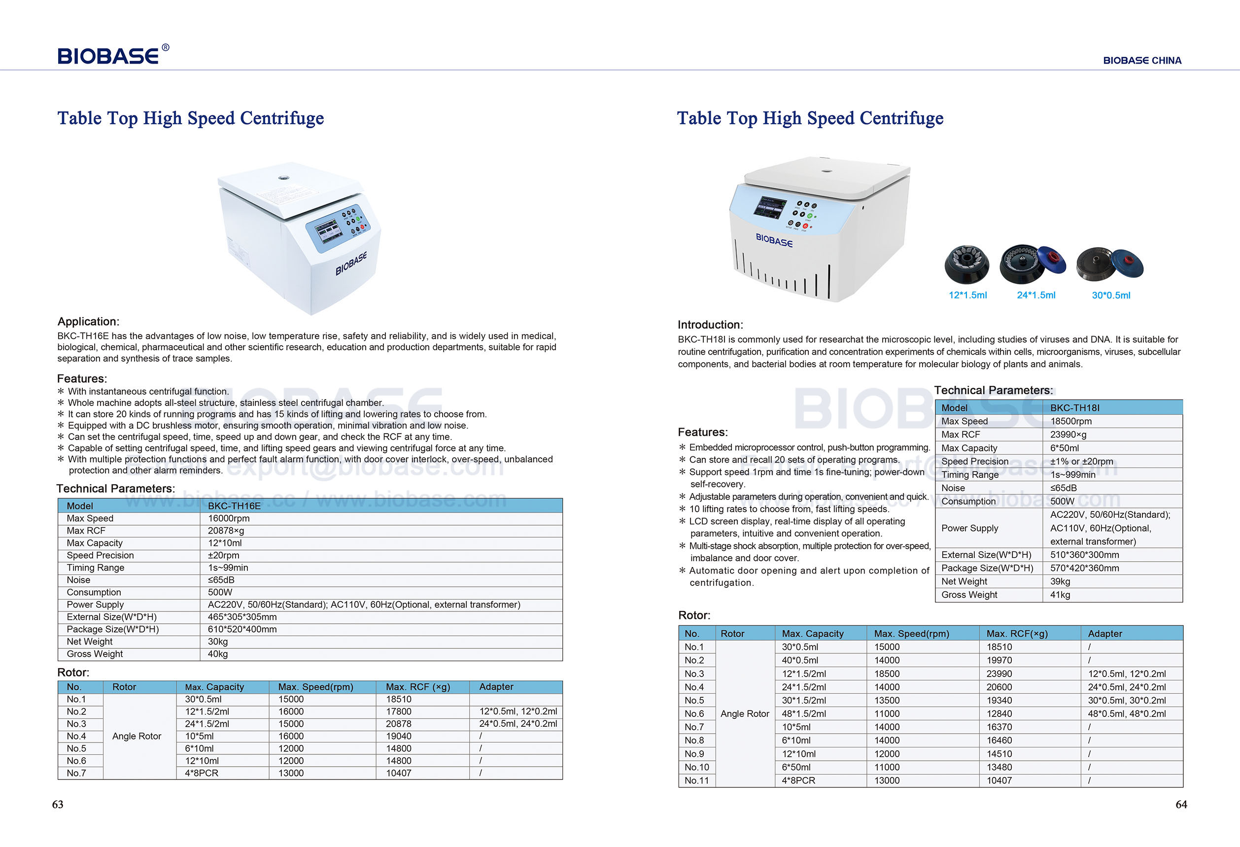 63-64 Table Top High Speed Centrifuge BKC-TH16E & BKC-TH18I