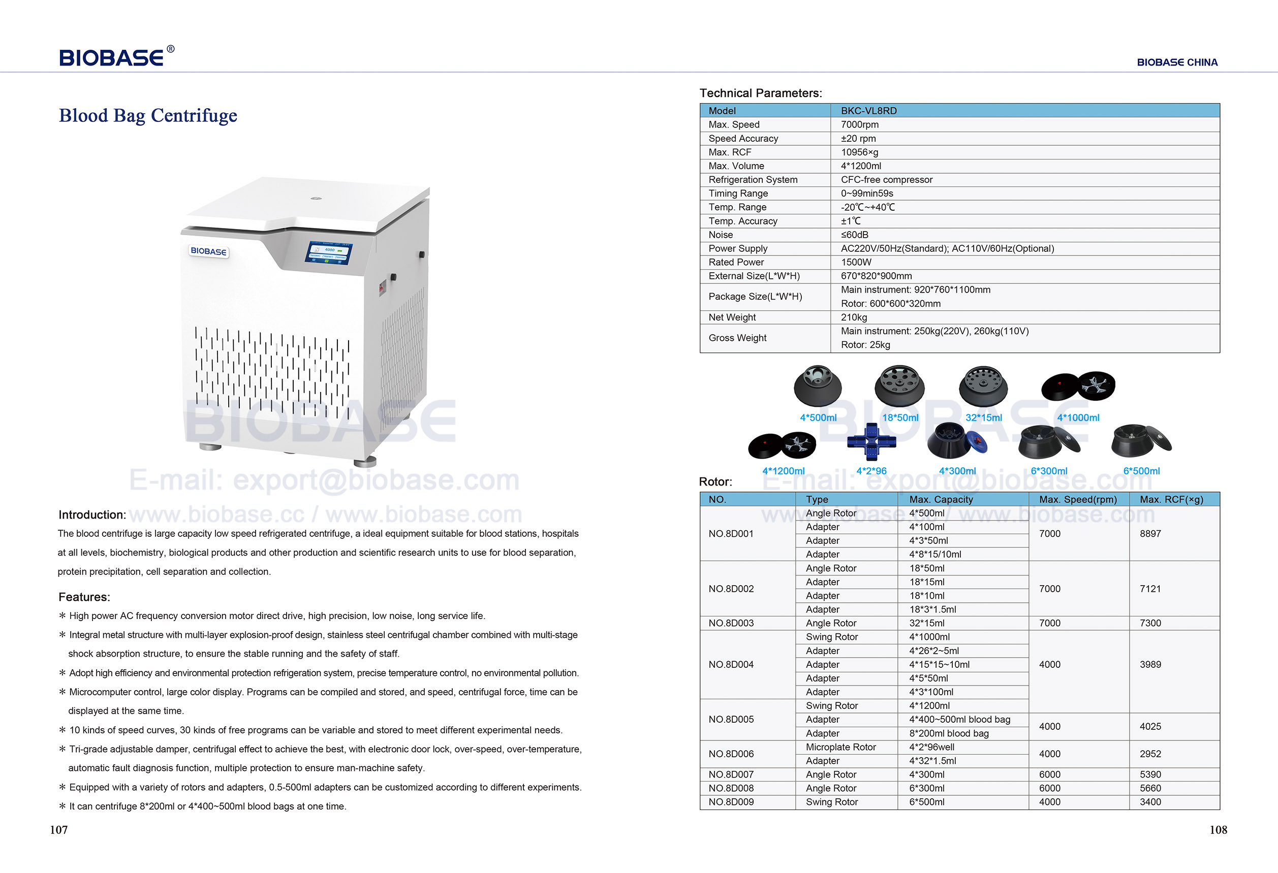 107-108 Blood Bag Centrifuge BKC-VL8RD