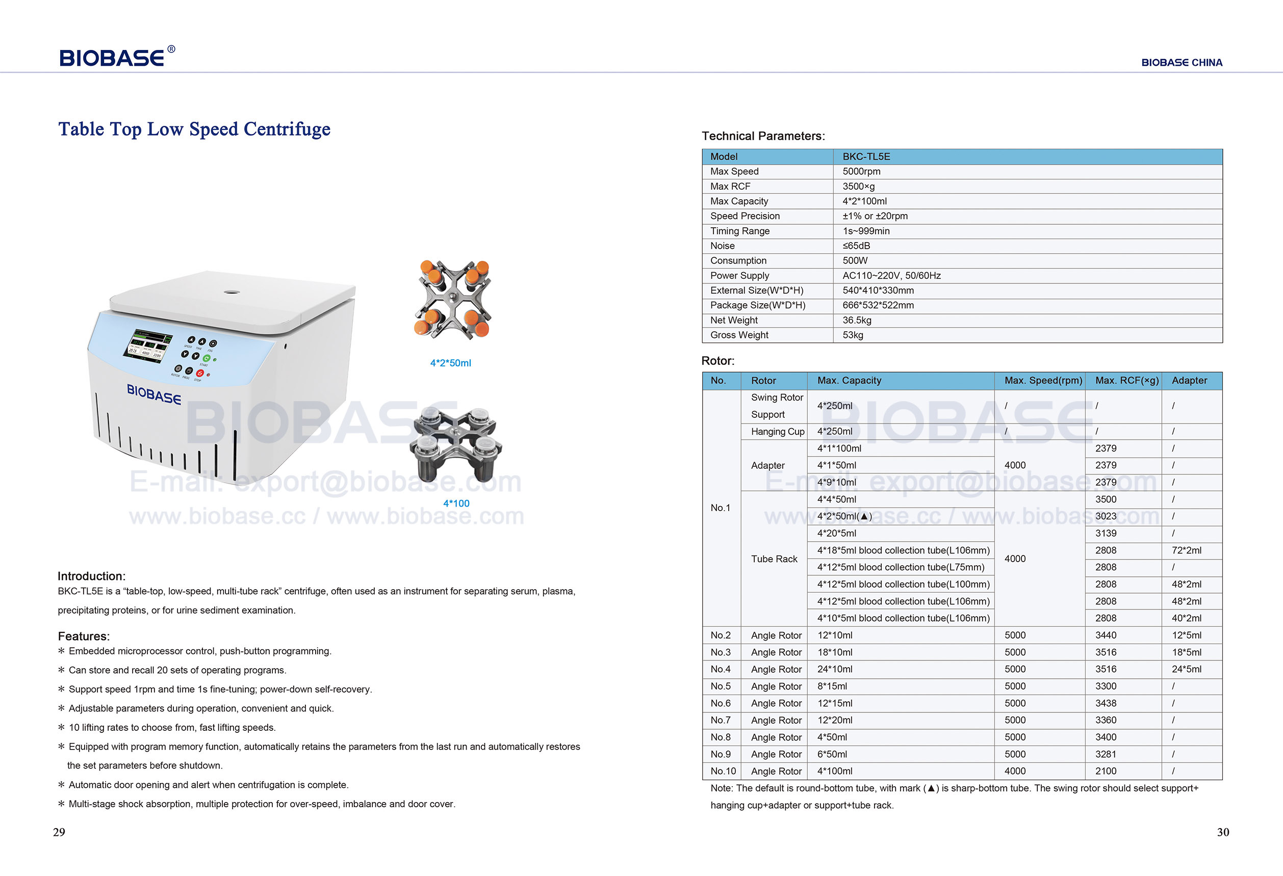 29-30 Table Top Low Speed Centrifuge-BKC-TL5E