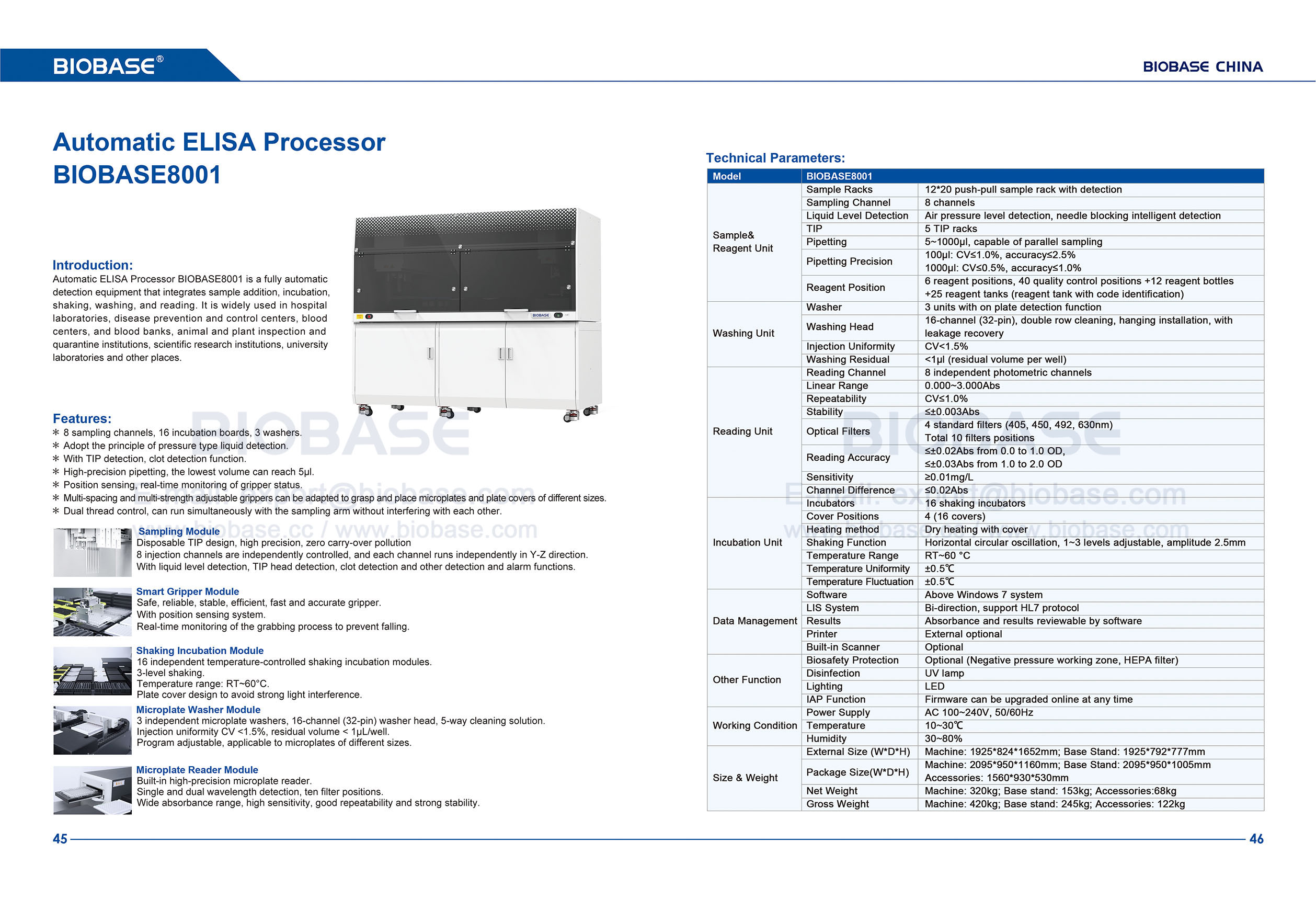 45-46 Automatic ELISA Processor BIOBASE8001