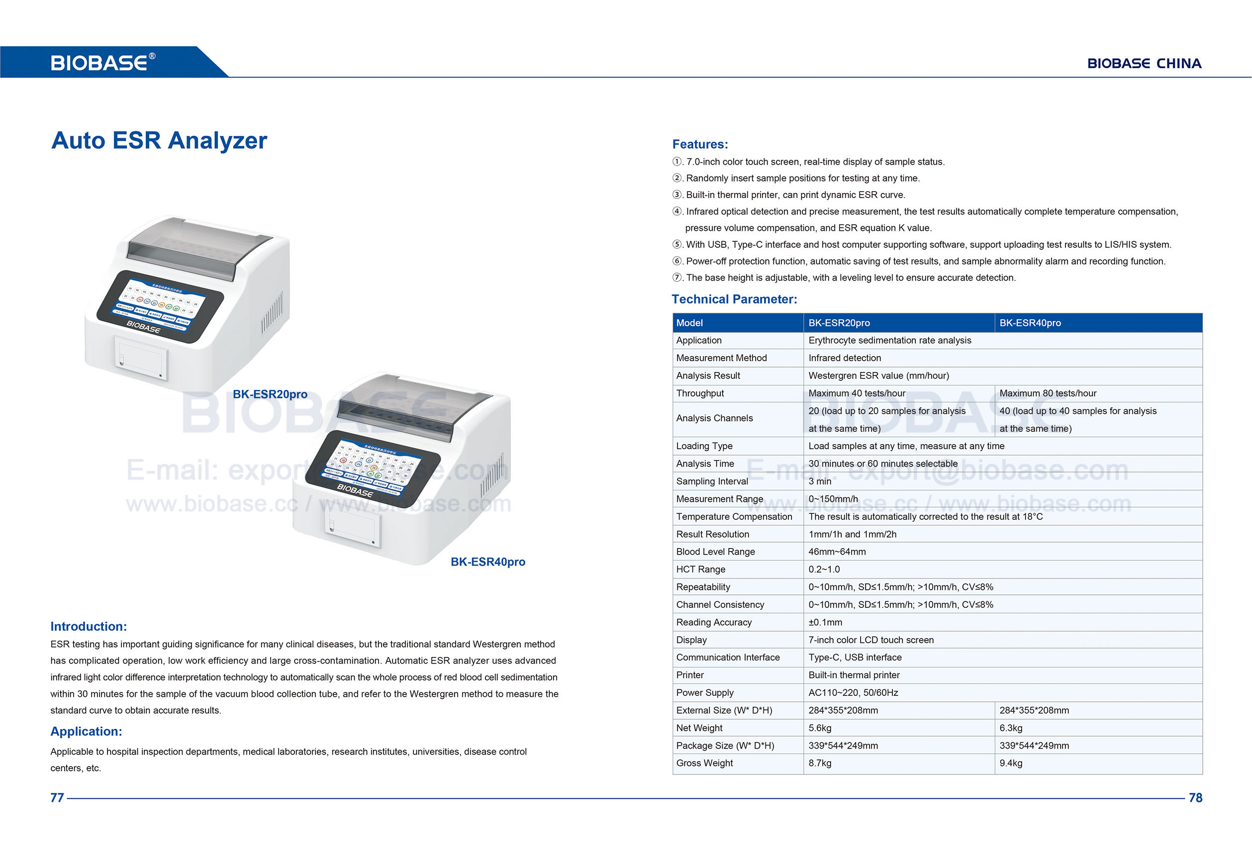 77-78 Auto ESR Analyzer BK-ESR20Pro BKESR40Pro