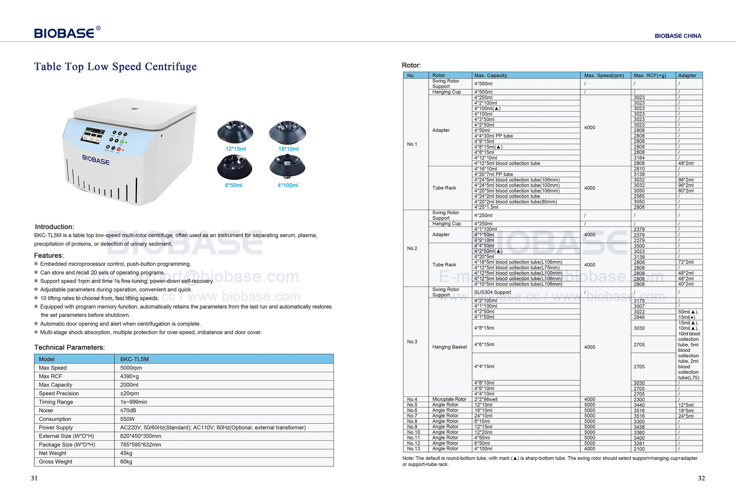 31-32 Table Top Low Speed Centrifuge BKC-TL5M