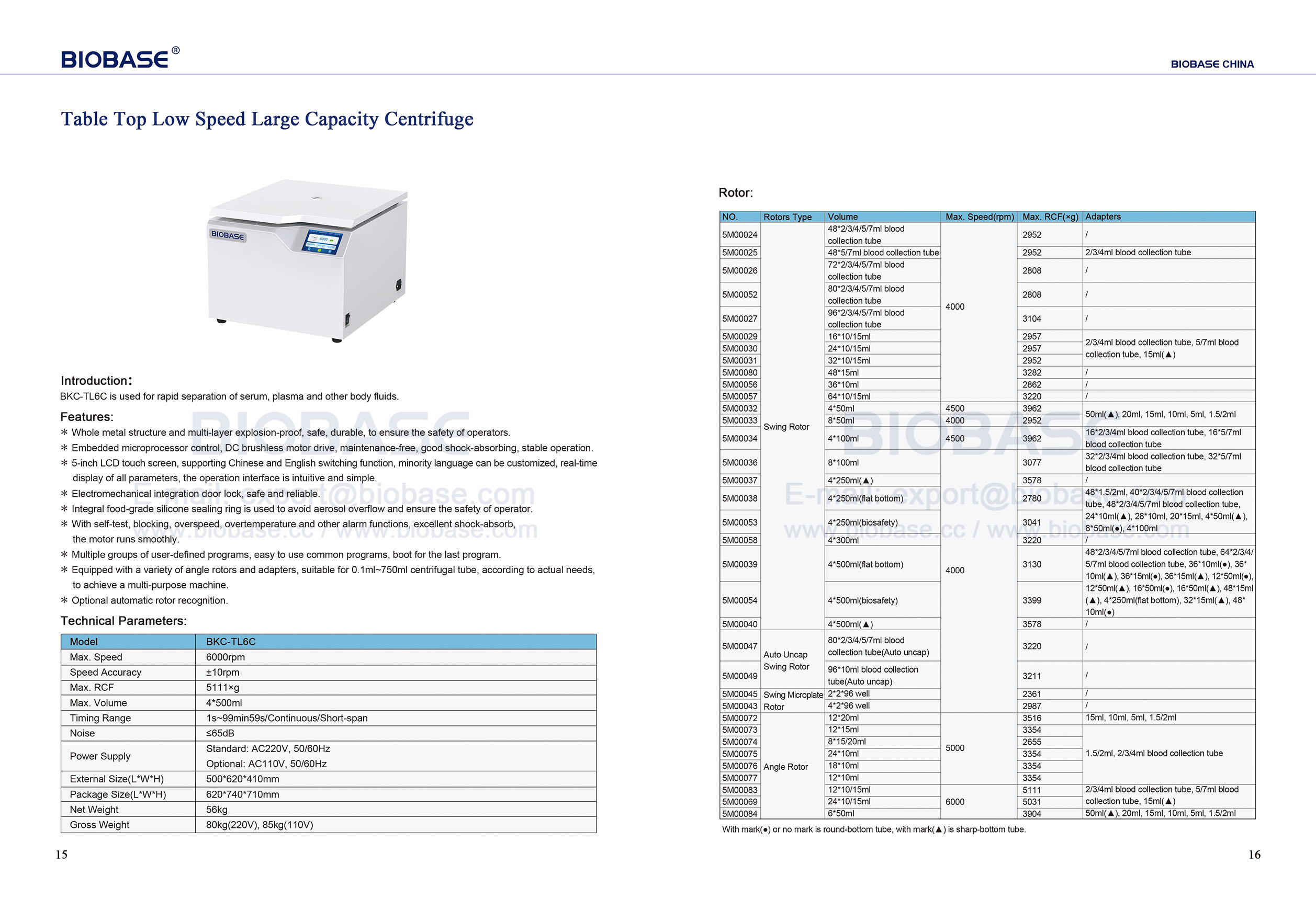 15-16 Table Top Low Speed Large Capacity Centrifuge BKC-TL6C
